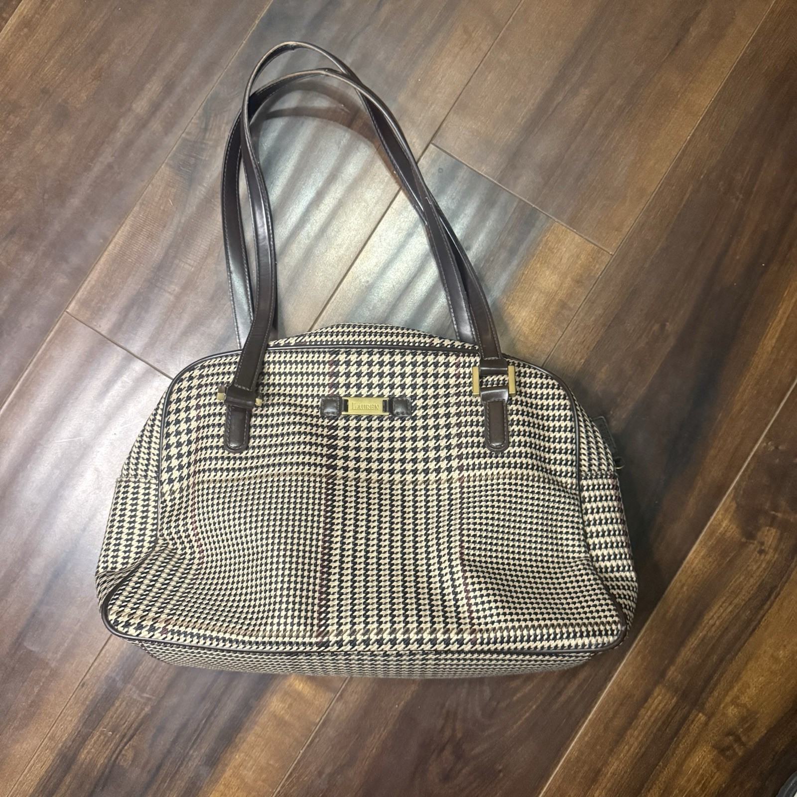 Vintage Lauren Ralph Lauren Houndstooth Shoulder Bag Zip