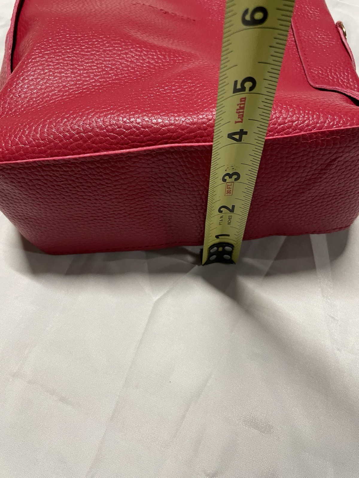 Red Solid Tote Handbag Zip Top Double Handles Gold Hardware w/ Pouch Coin Purse