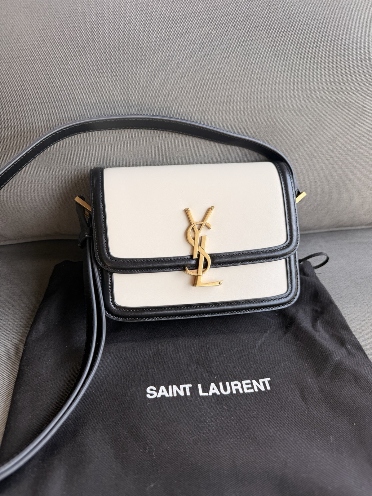 Saint Laurent YSL Colorblock Crossbody Bag Small White Black Gold w/ Dust Bag
