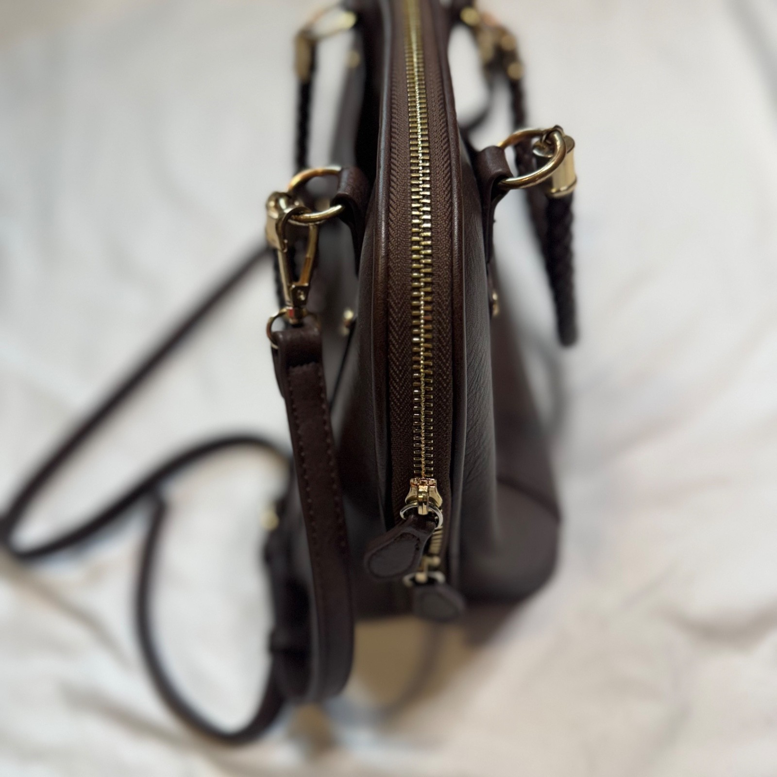 Madison West Camila Red Oxblood Satchel Faux Leather Purse Braided Handle