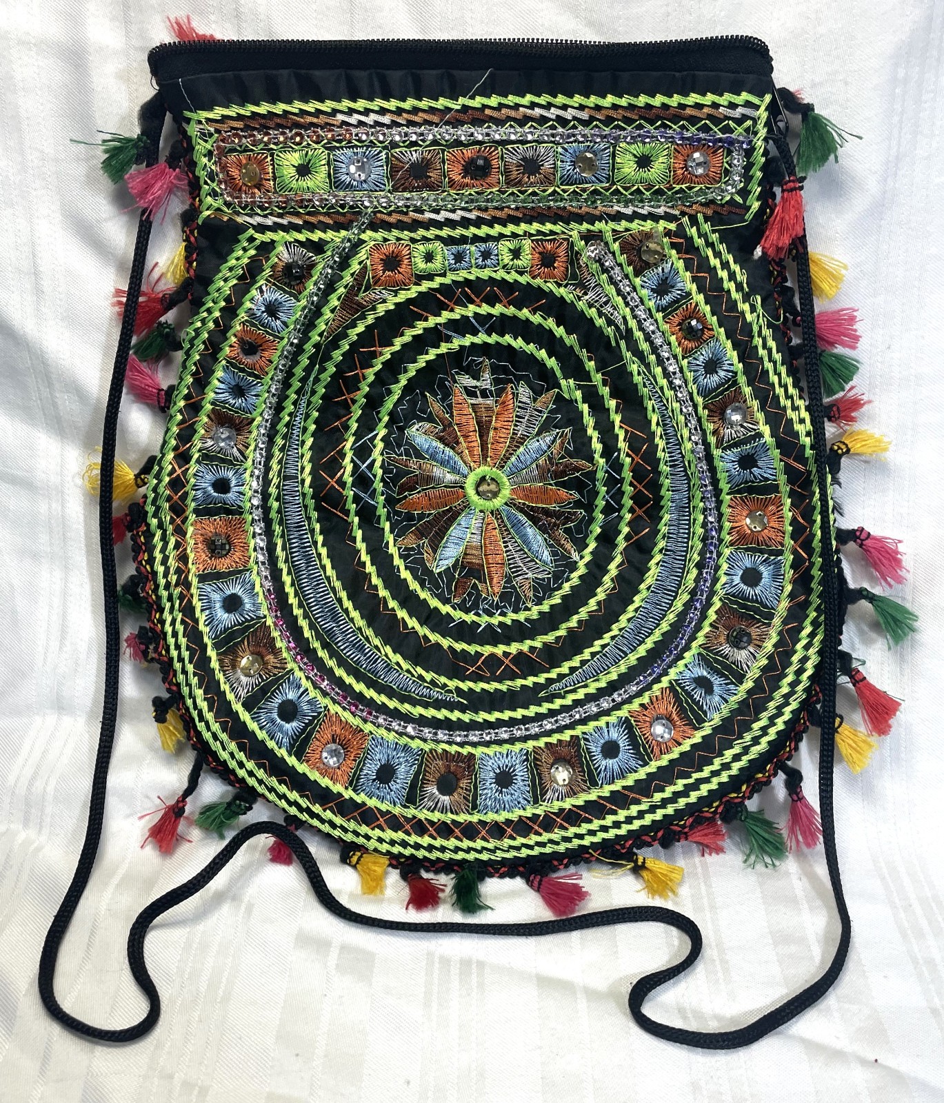Brilliant Coloured, Egyptian, Hand Stiched & Jewelled, Shoulder Bag, Top Zipper