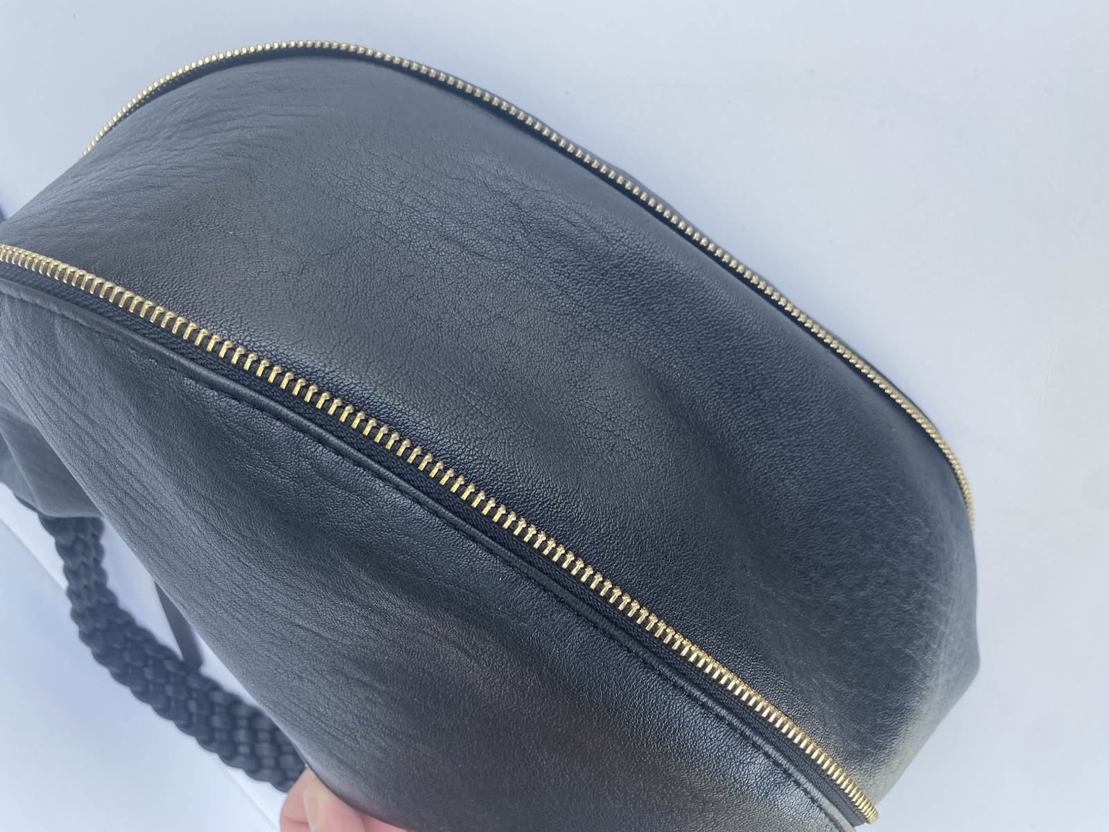 Women Shoulder Bag soft leatherette Black Gold Hardware Braided Detachable Strap