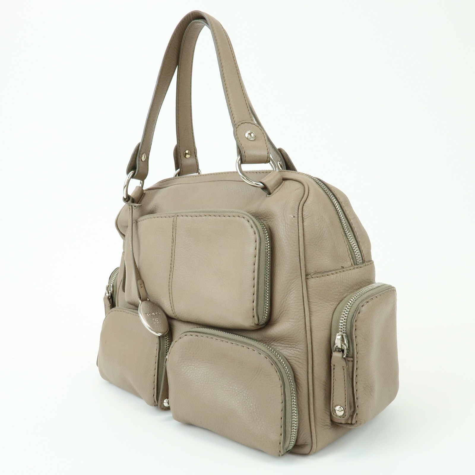 TOD’S Multiple Pocket Leather Shoulder Bag Hand Bag Beige Authentic Used F/S