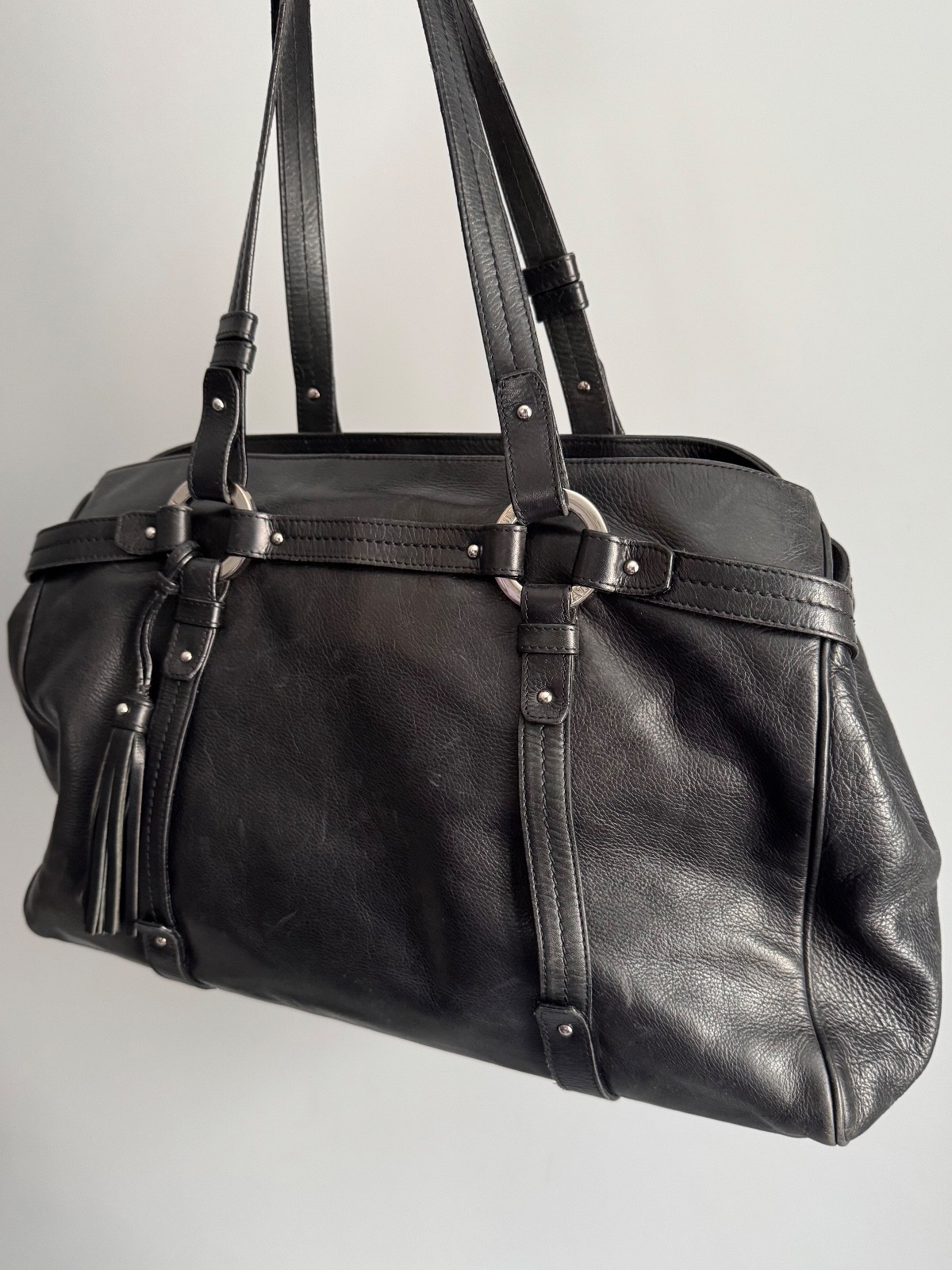 Authentic Vintage Bally Quilted Black Leather Tote / Shoulder Bag y2k