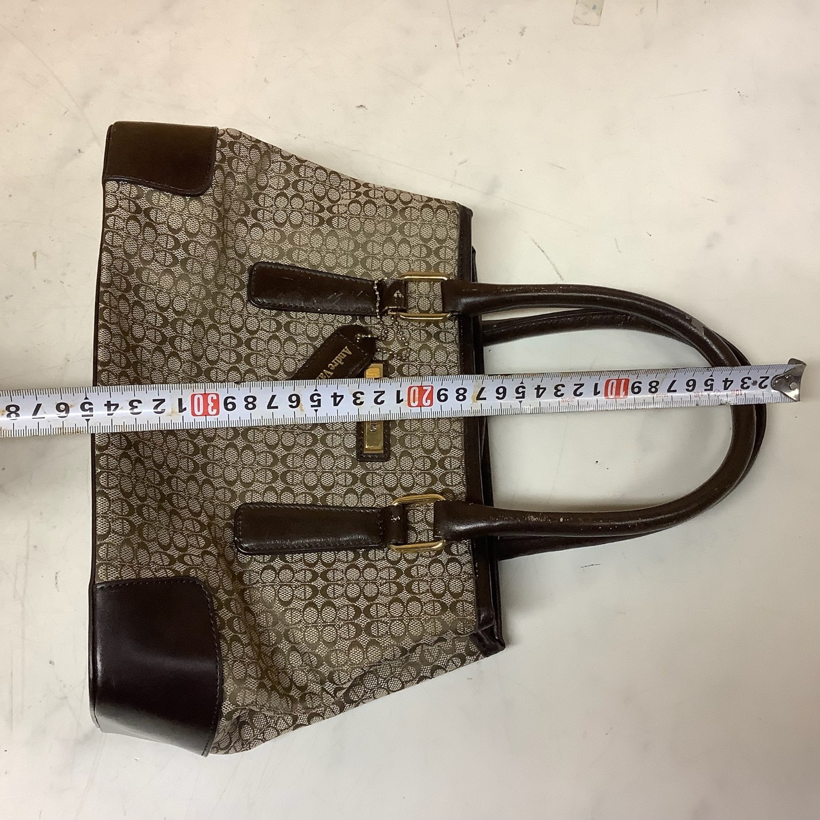 ANDRE VALENTINO Monogram Handbag Brown Classic Ladies Bag Vintage Style