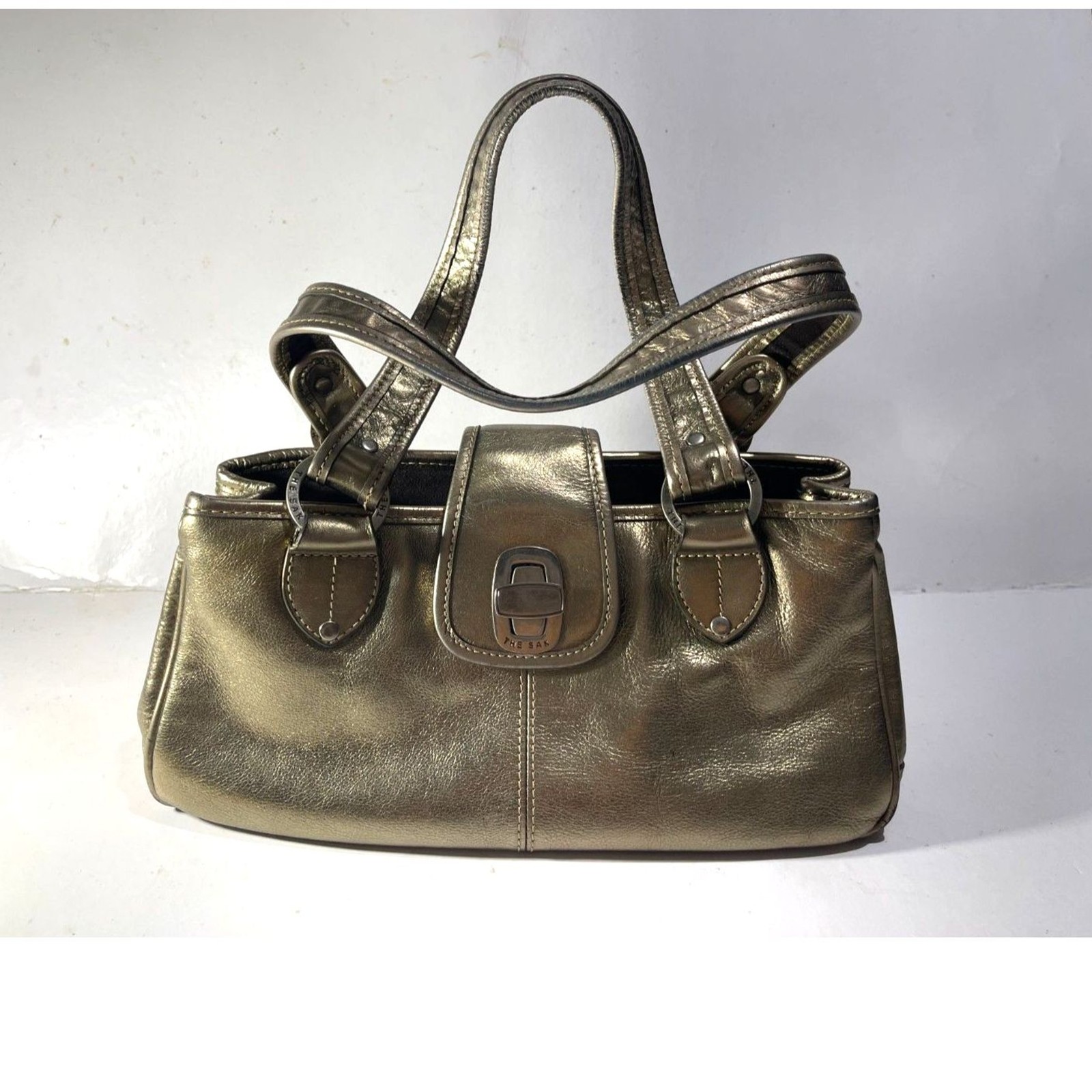The sack original Y2K mini handbag metallic gold leather crop VTG casual women