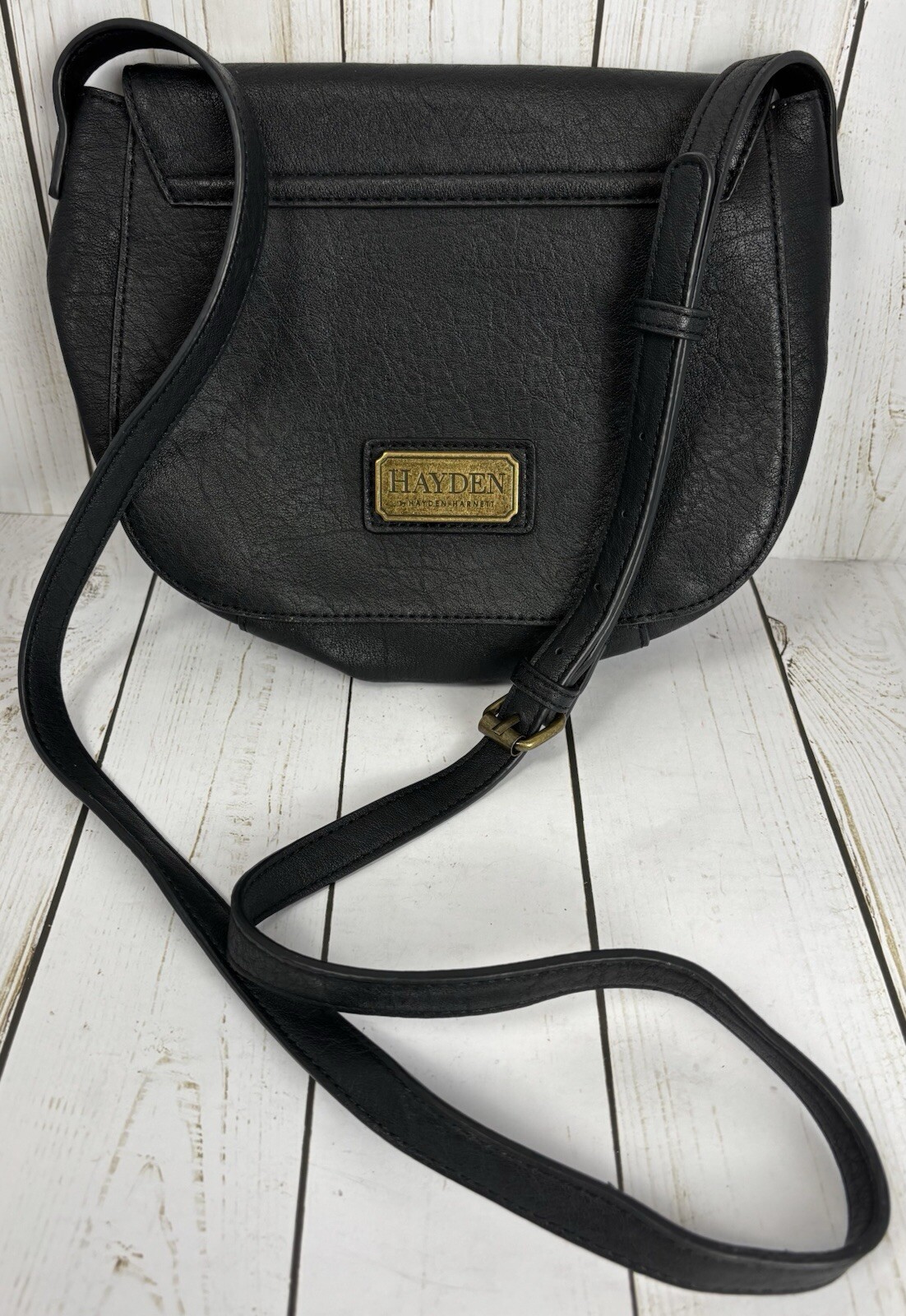 Hayden By Hayden Harnett Cross Body Bag Vegan Distressed Black 3x7x8.5 Pockets