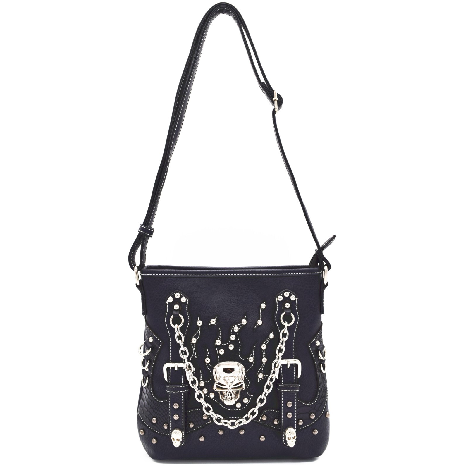 Punk Gothic Skull Crossbone Goth Purse Women Shoulder Bag Crossbody Wallet Black