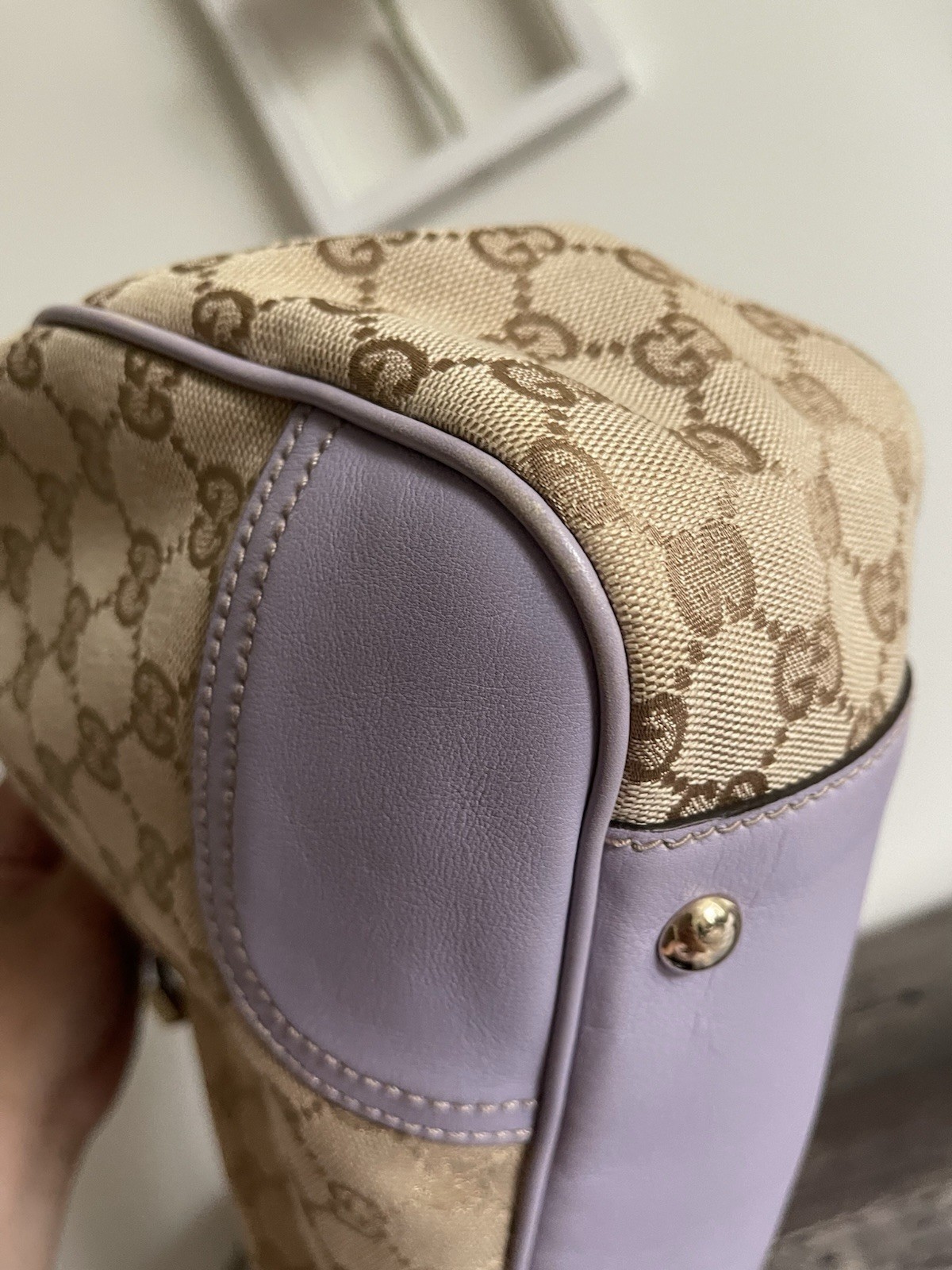 Gucci GG Supreme Canvas Princy Tote with Lilac leather trim and bow