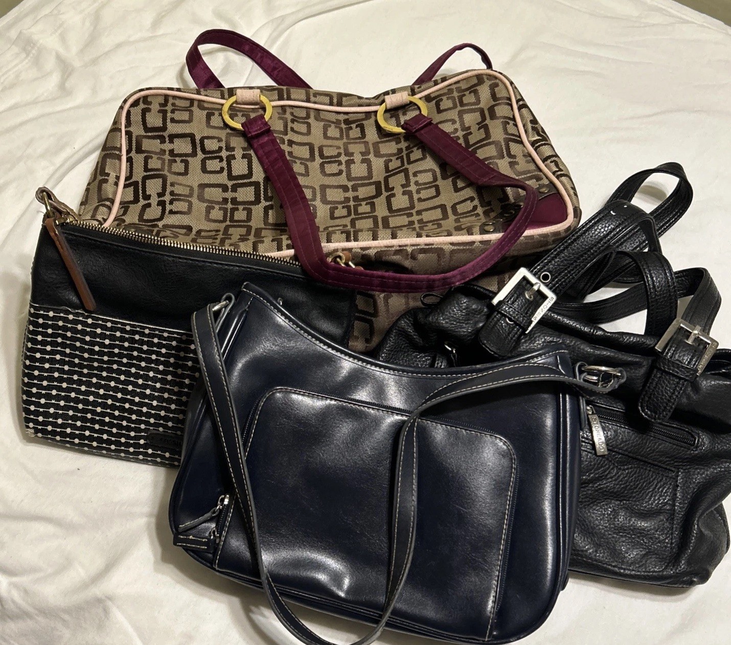 Handbag Thrift Lot 4 Vintage Y2K Bags & Wallet Stone & Co Fossil Crazy Horse