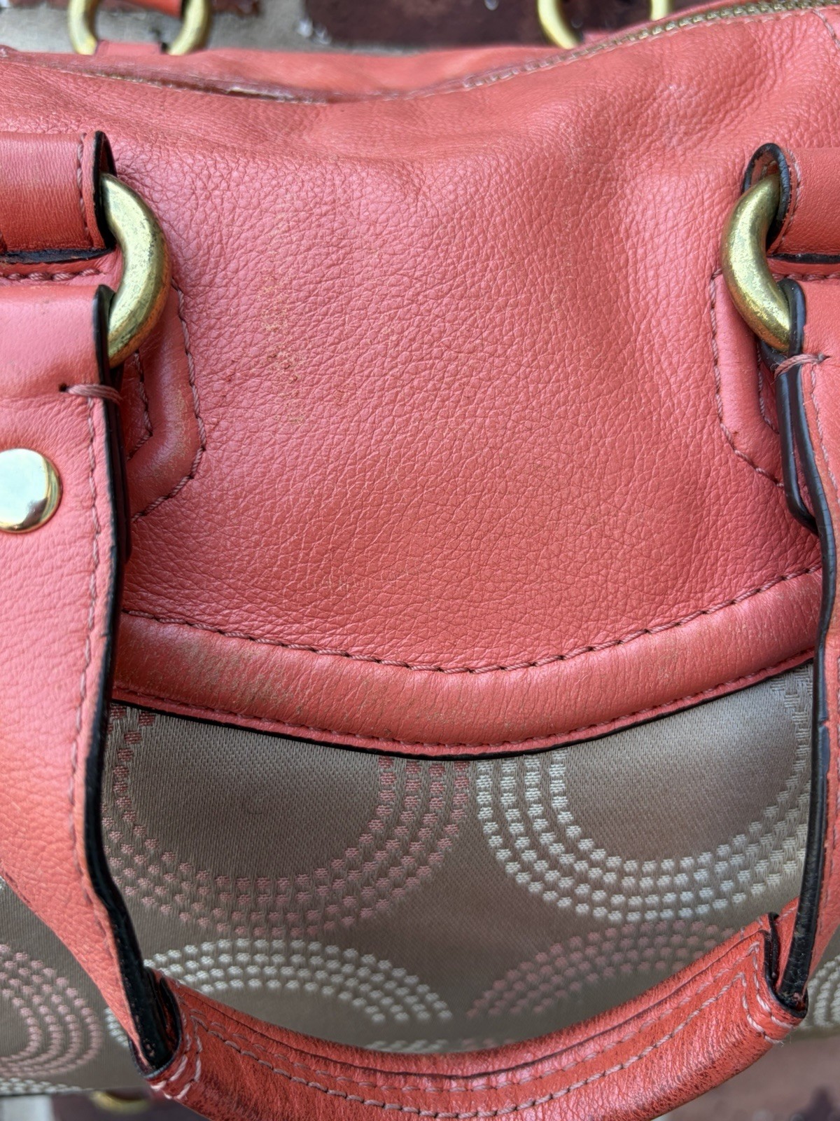COACH ASHLEY DOTTED OP ART SATCHEL IN KHAKi/CORALF20027