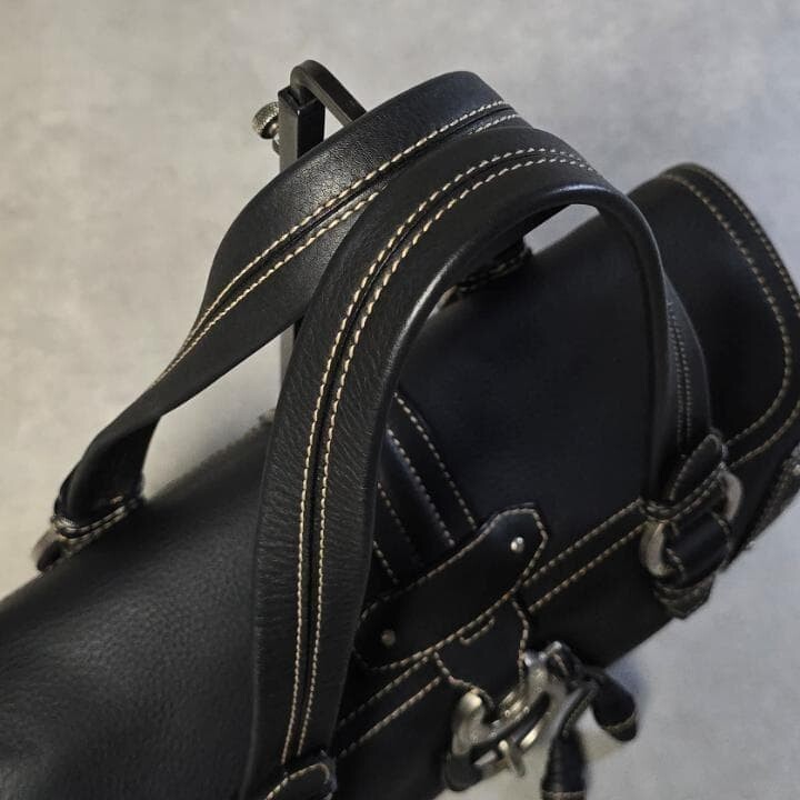 Bally Black Leather Hobo Bag Y2K Silver Hardware White Stitch Shoulder Bag