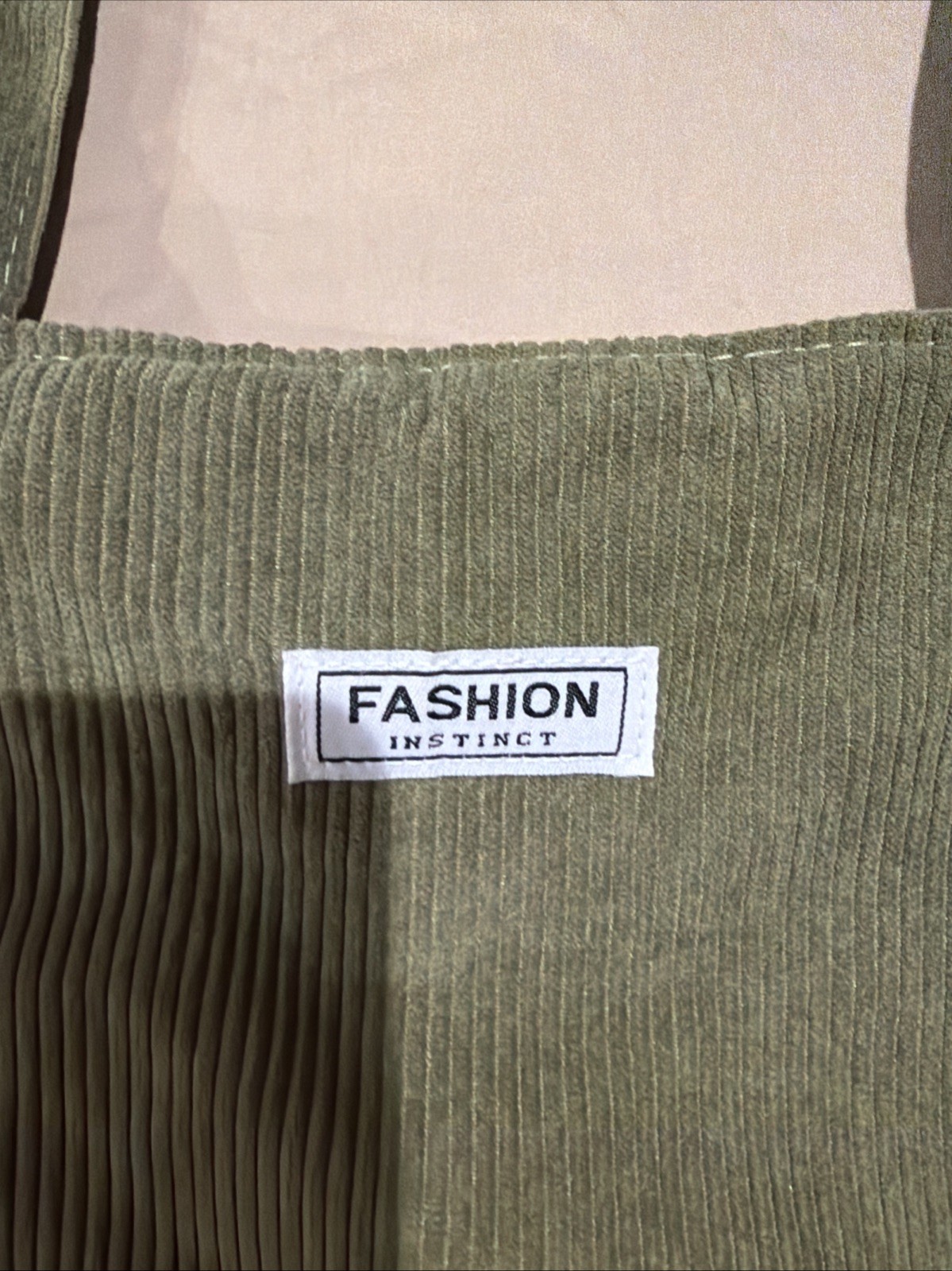 Sage Green Corduroy Tote Bag/ Shoulder Bag, lined + zip, Very Good Condition