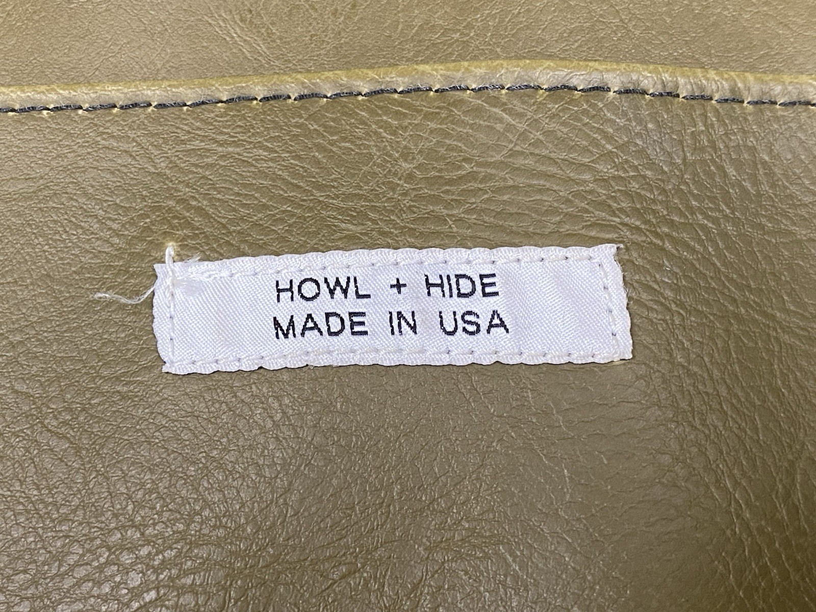 Howl + Hide Olive Green Leather Tote Bag, Made in USA, Front pocket, 13x13x3″