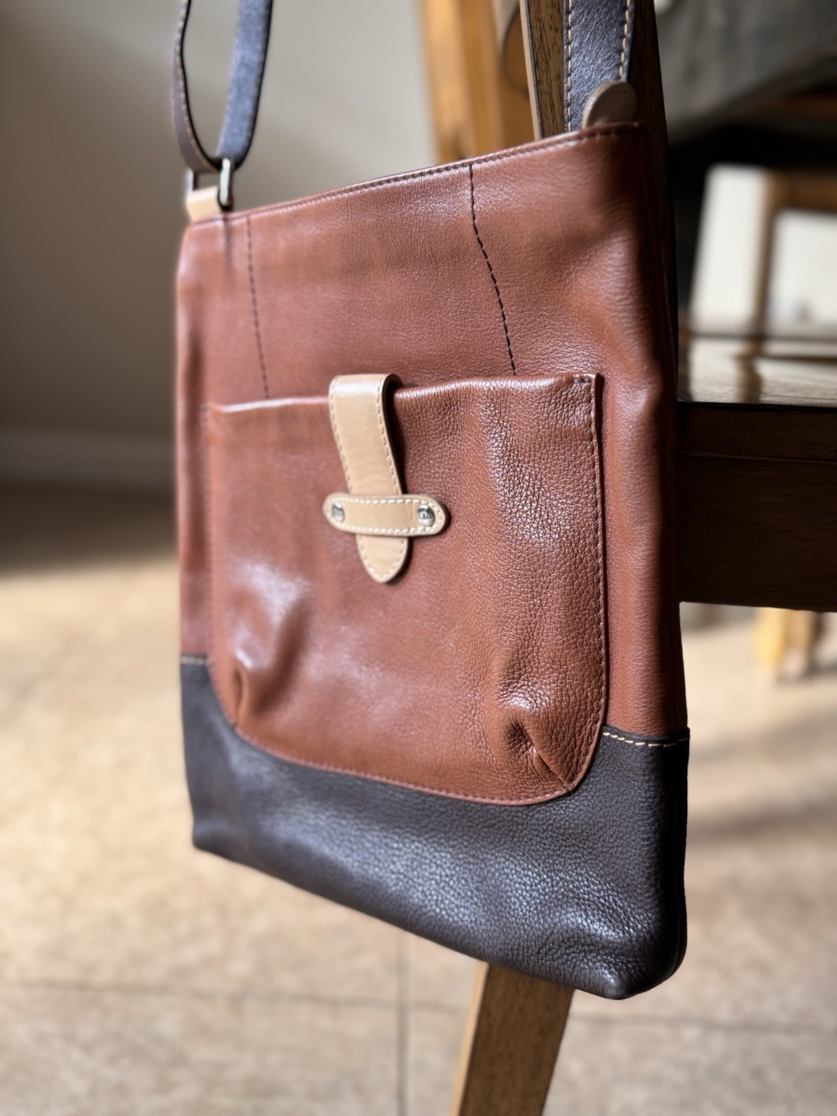 Boots N Bags Leather Crossbody Purse Brown Colorblock Handmade Colombia Boho