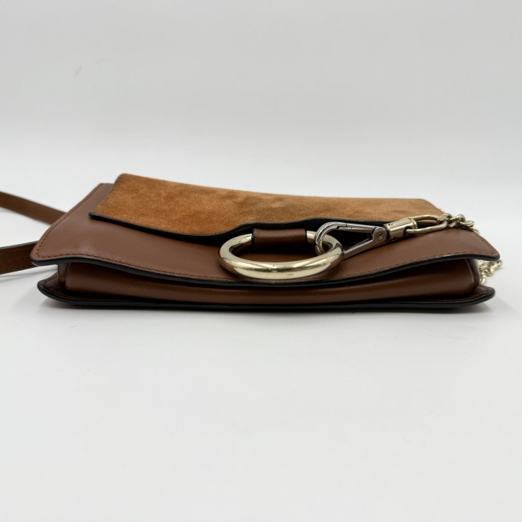Chloe Faye Shoulder Bag in Brown Suede and Leather with Gold-Tone Hardware