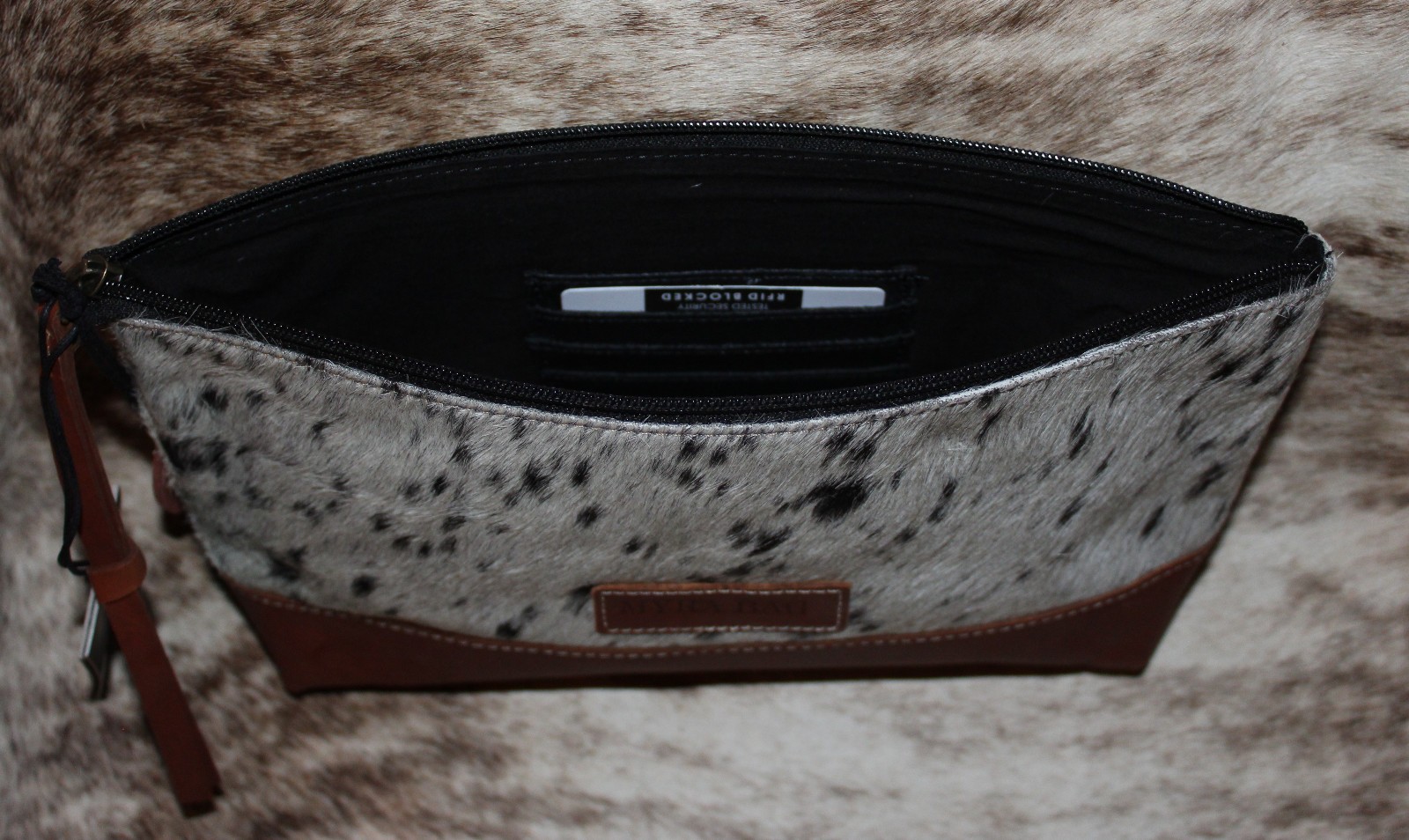 Myra Bag #8157 Leather, Hairon 11.5″x2″x6.5″ Large Clutch Pouch Makeup Bag