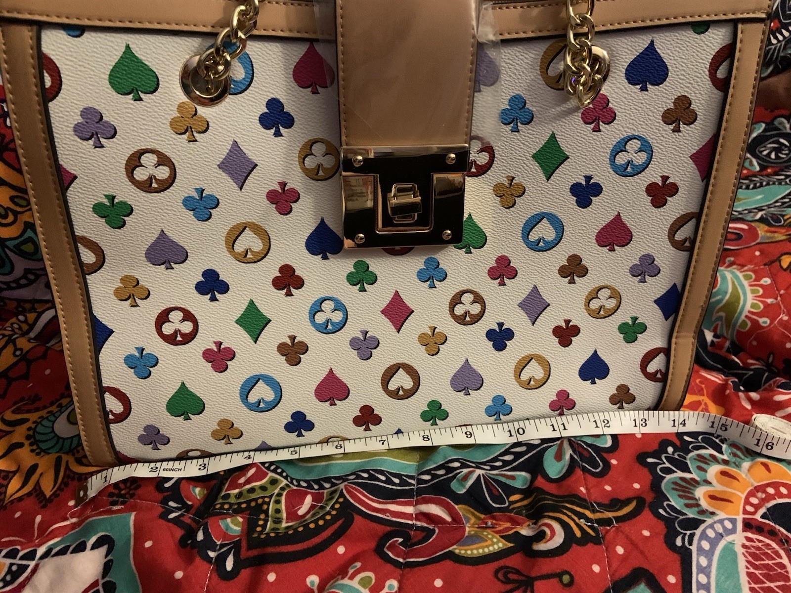 Classic Fashion Large Multi Card Print Satchel Bag TopHandle/ChainStrap W/Wallet