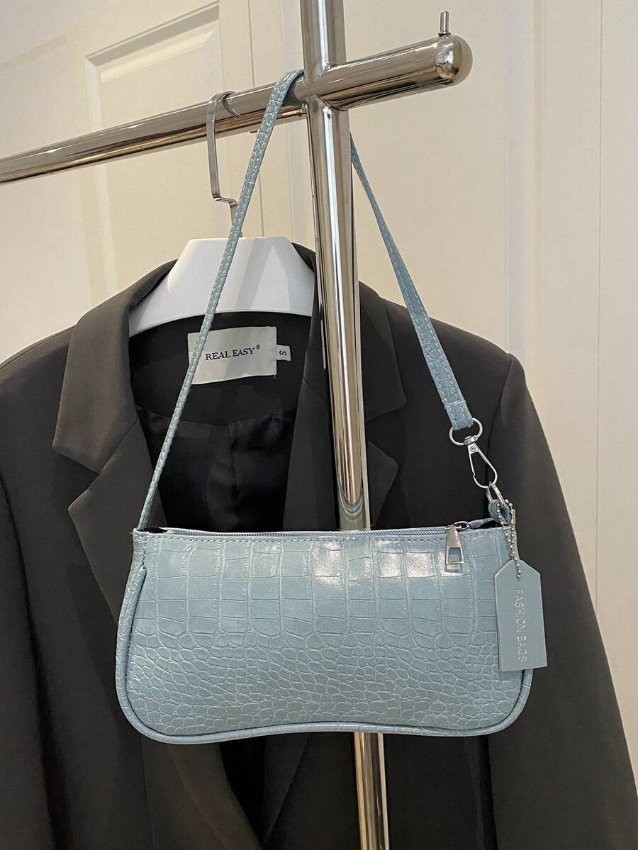 Crescent Hobo Bag Women Crocodile Embossed Tote Shoulder Handbag Fashion Medium