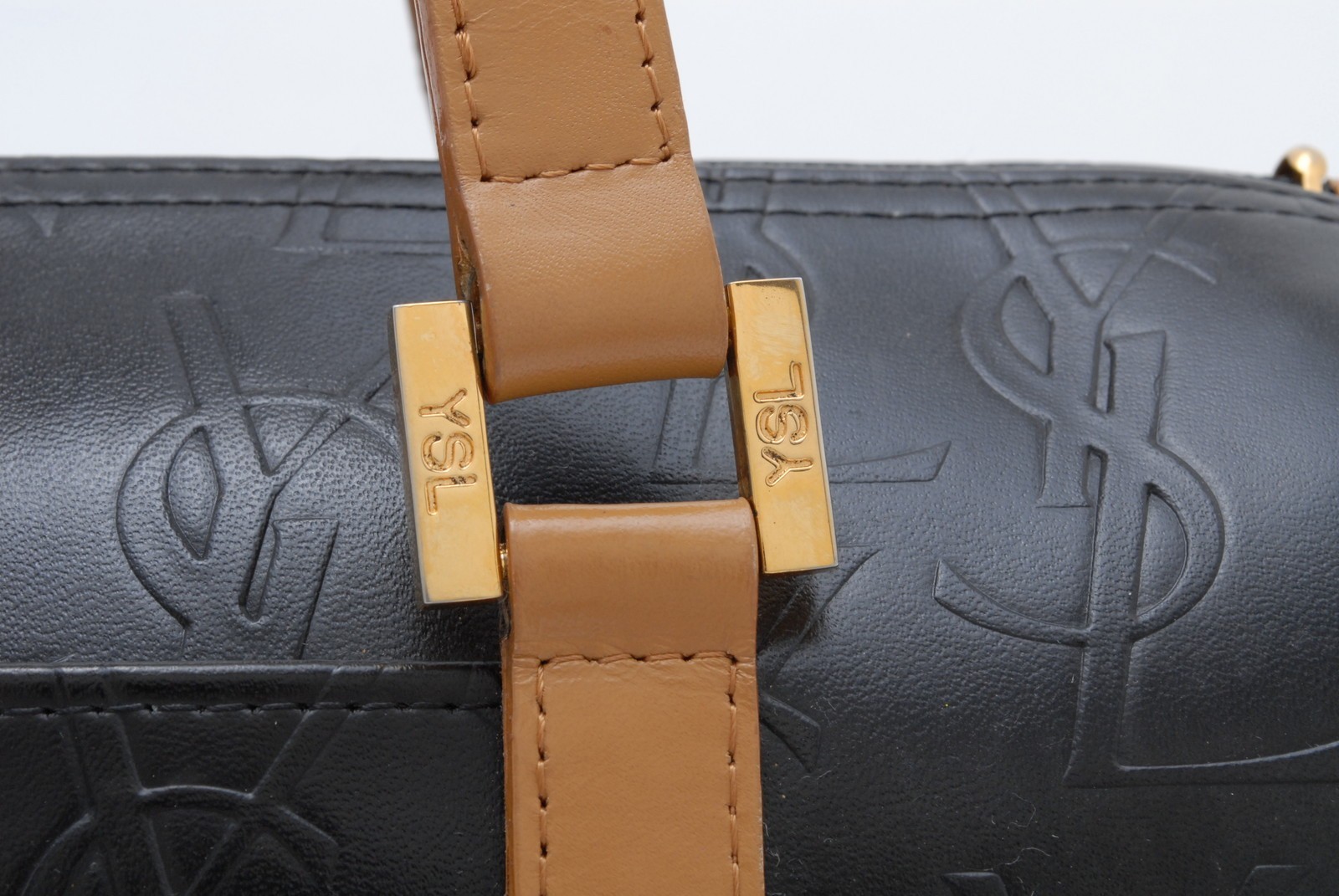 Yves Saint Laurent Vintage Cylinder Hand Bag Black Brown Leather Vintage