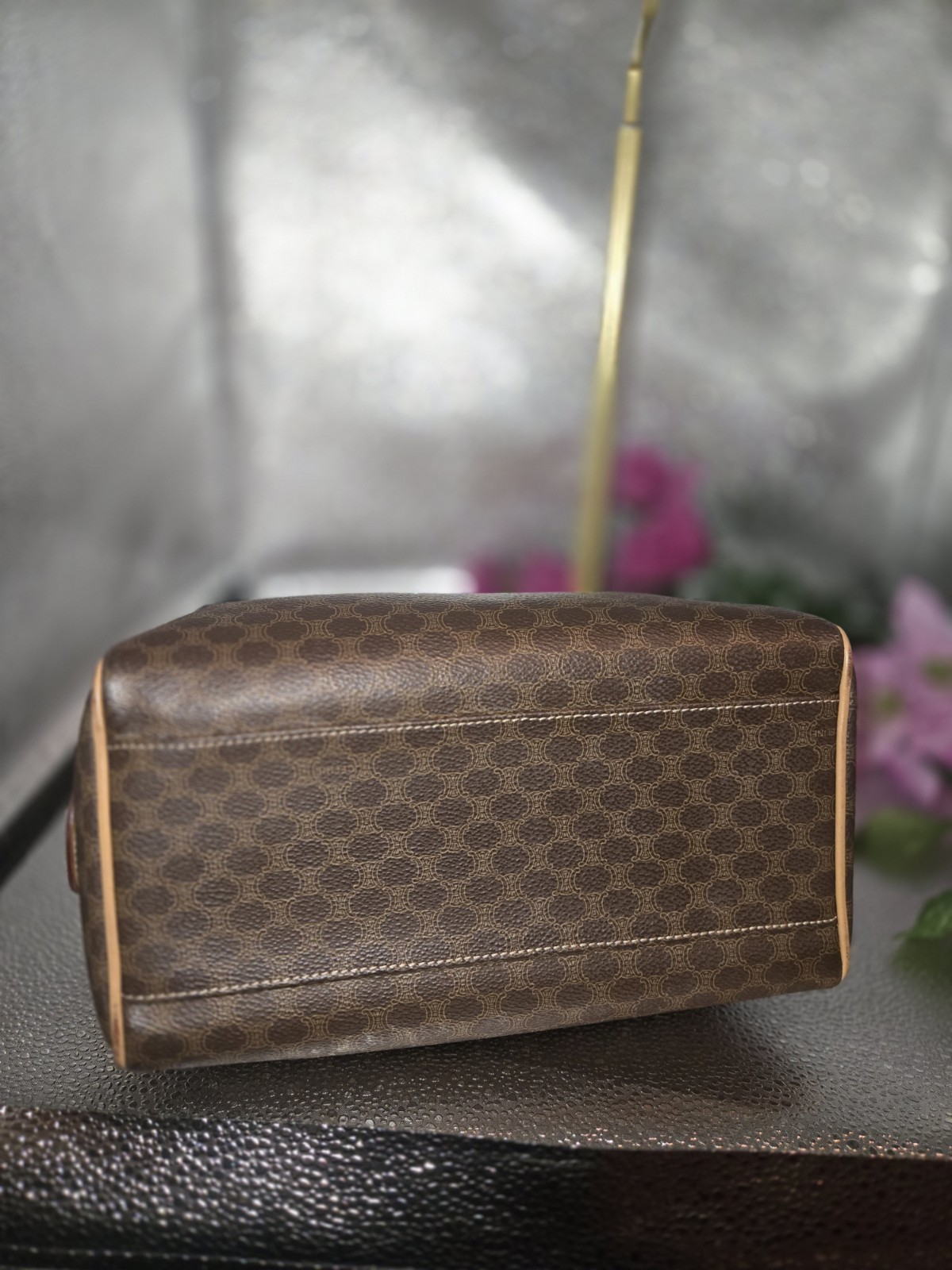 CELINE Macadam Shoulder Bag Dark Brown Leather/PVC