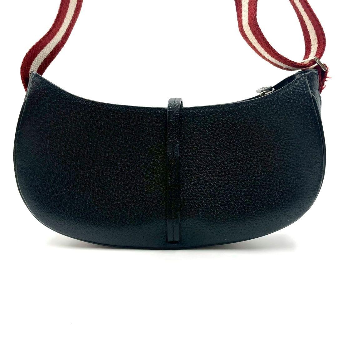 Bally Trainspotting Black Leather One Shoulder Bag 116-00 Italy Unisex Y2K