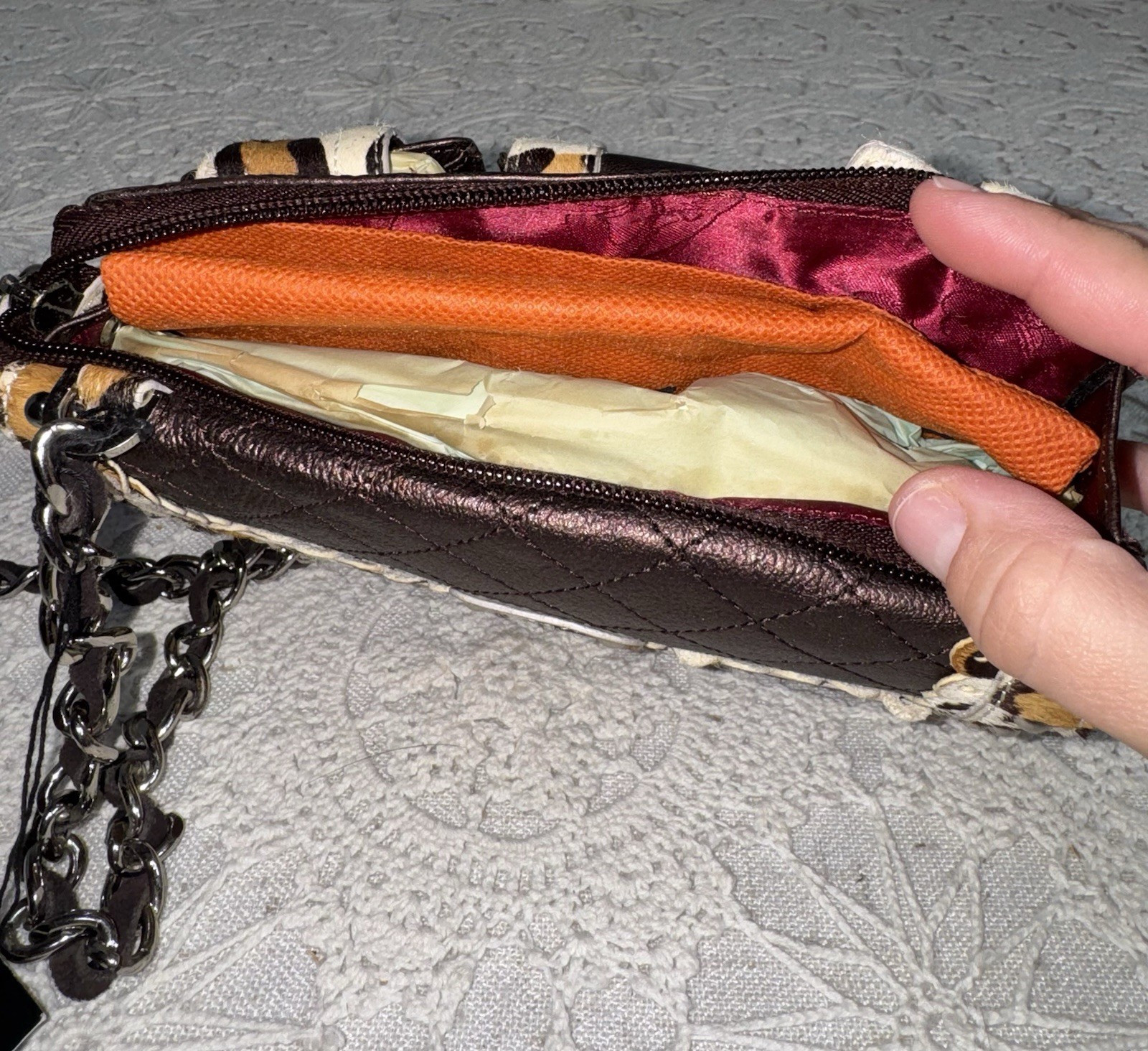 NWT Sharif Leopard Print Calf Hair Crossbody Bag Chain Strap Purse Y2K 90s