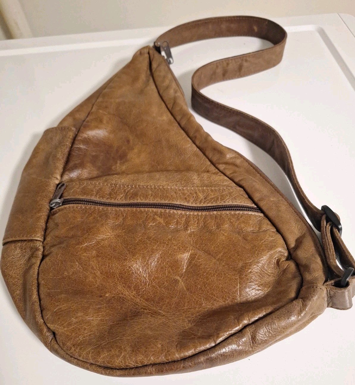 Ameribag Sling Bag Cognac Brown Leather Backpack Healthy Back Crossbody 18” USA