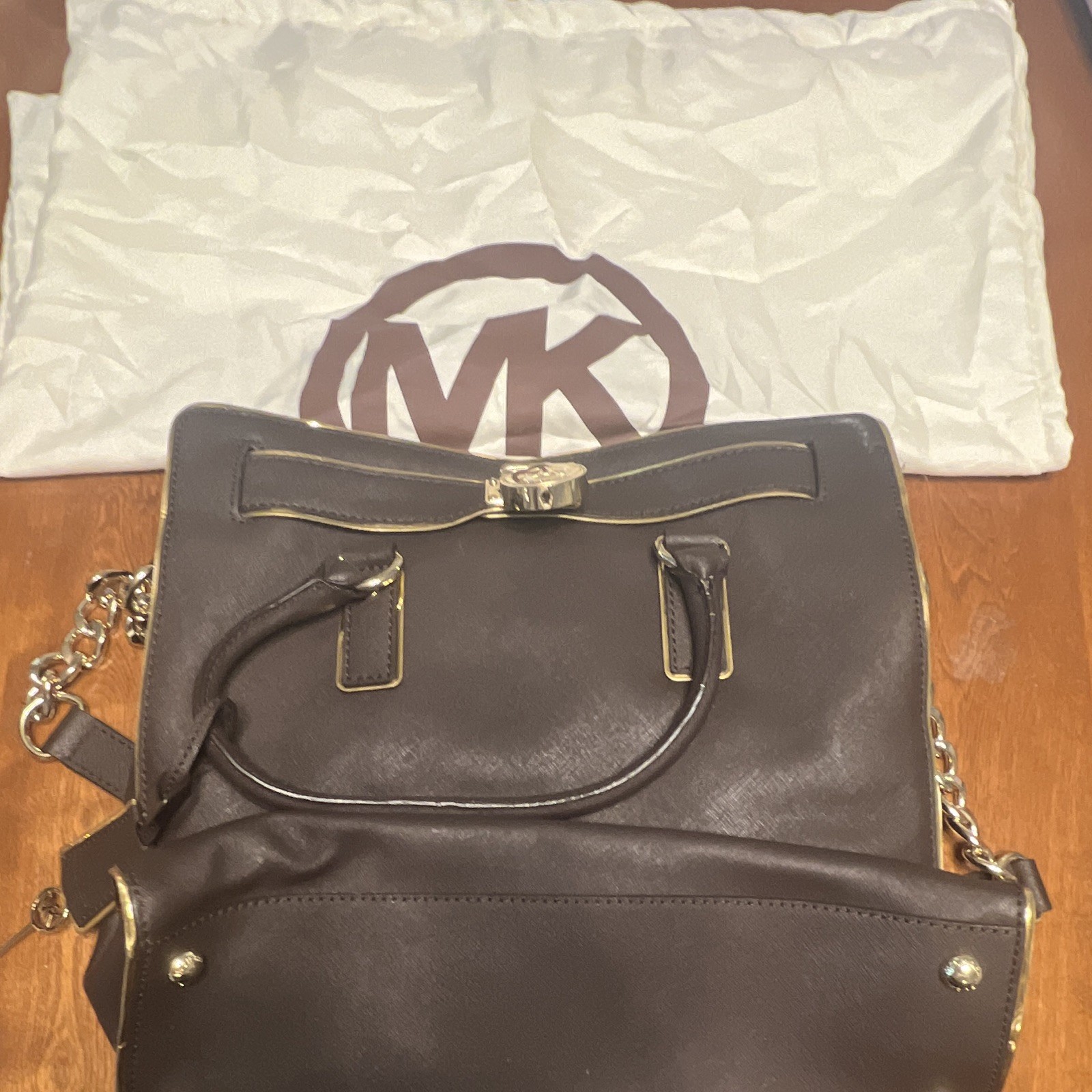 Michael Kors Large Brown Satchel Top Handle Magnetic Lock & Key