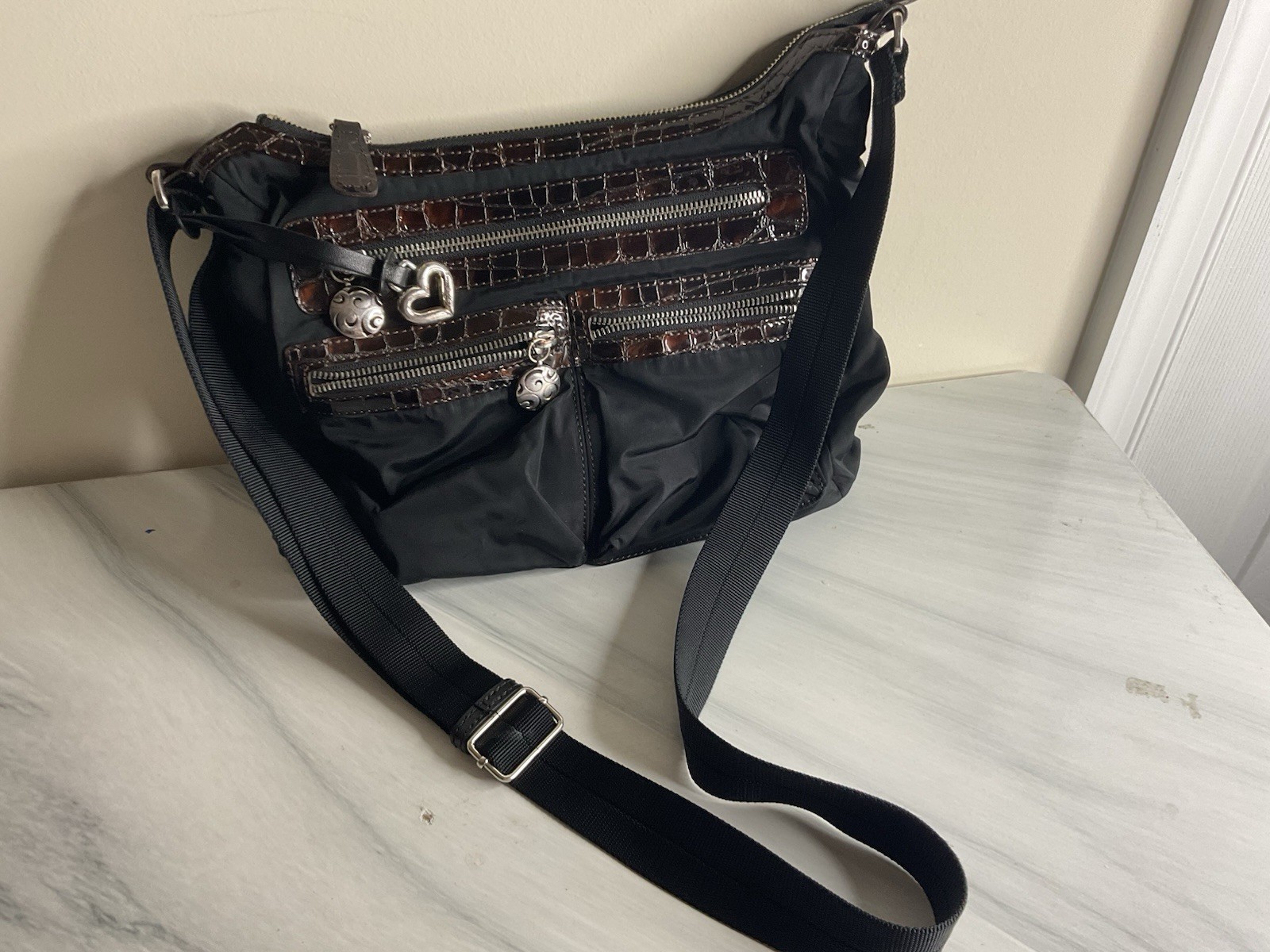 Brighton Black Crossbody Bag w/ Adjustable Strap, Zip, Pockets