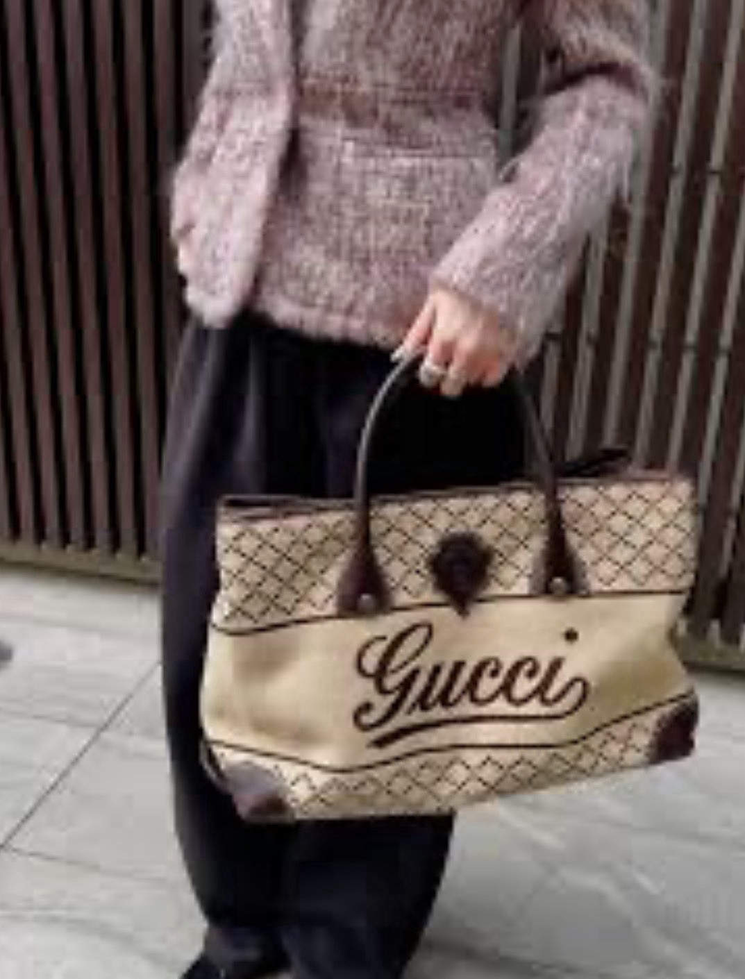 Vintage Gucci Diamante Wool Boston Travel Bag