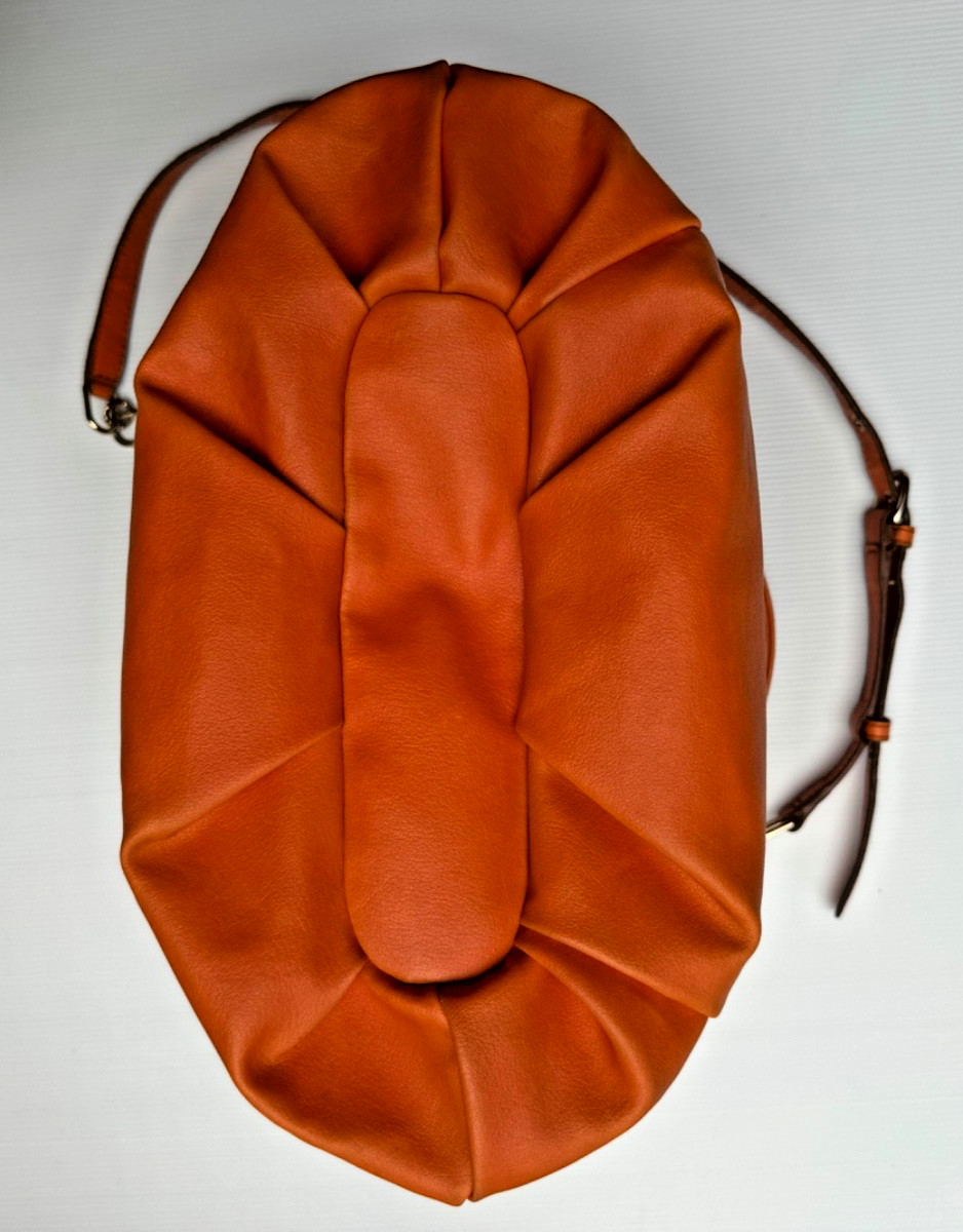 Authentic SAZABY Japan Orange Genuine Leather Handbag Shoulder Bag Multi Pocket