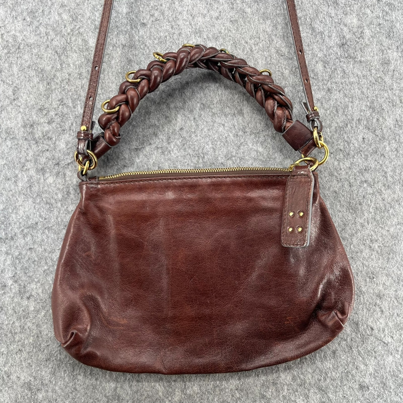 Vintage CHLOE Braided 2 Way Crossbody Handbag Brown Leather