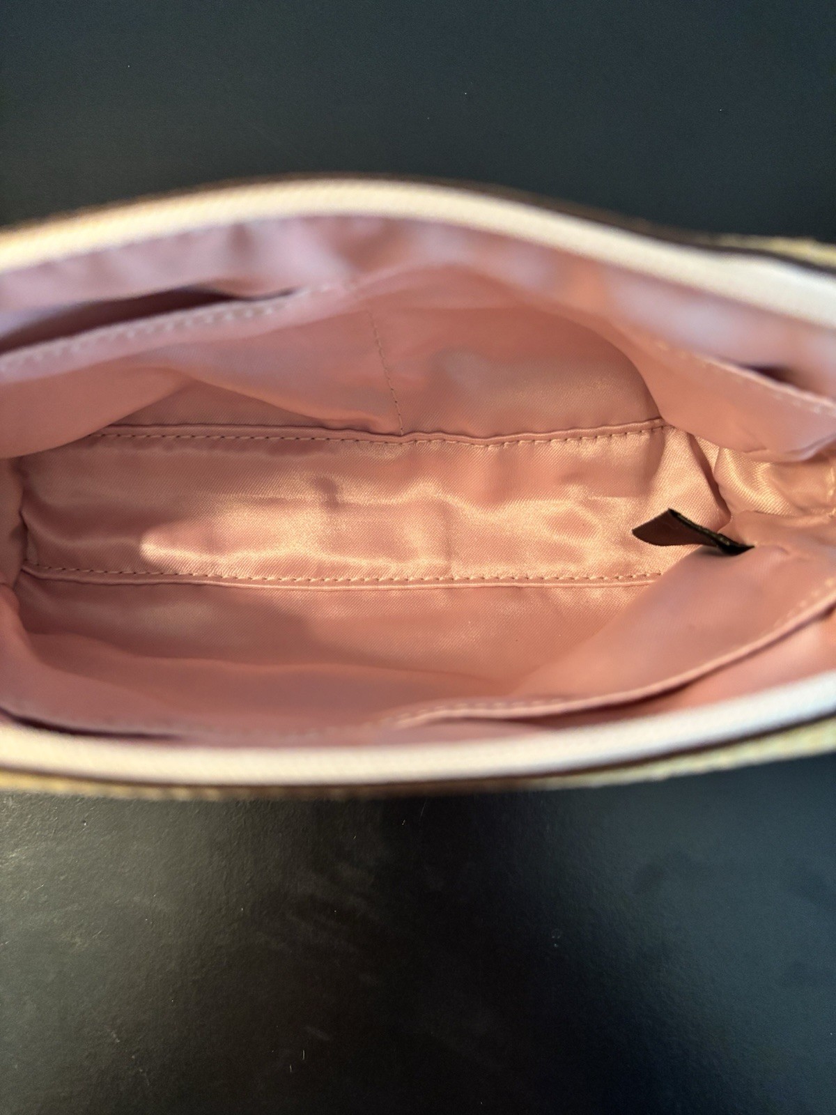 Vintage Coach Hobo Cosmetic Bag- Signature Beige Canvas With Soft Pink Interior