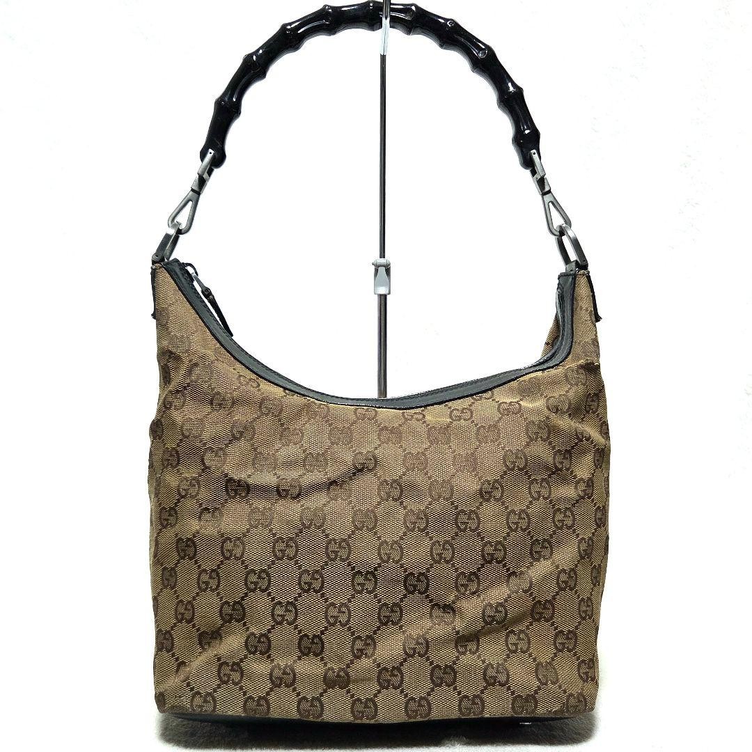 Gucci GG Canvas Bamboo Hobo Handbag Black Shoulder Bag Japan 0610735