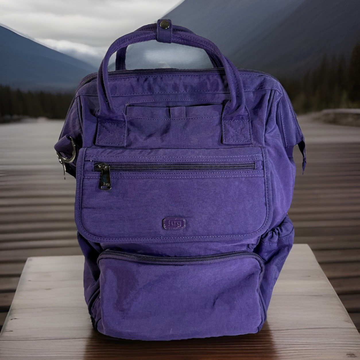 Lug Via Tote Backpack Travel Concord Purple Nylon, *Missing Cross-Body Strap*