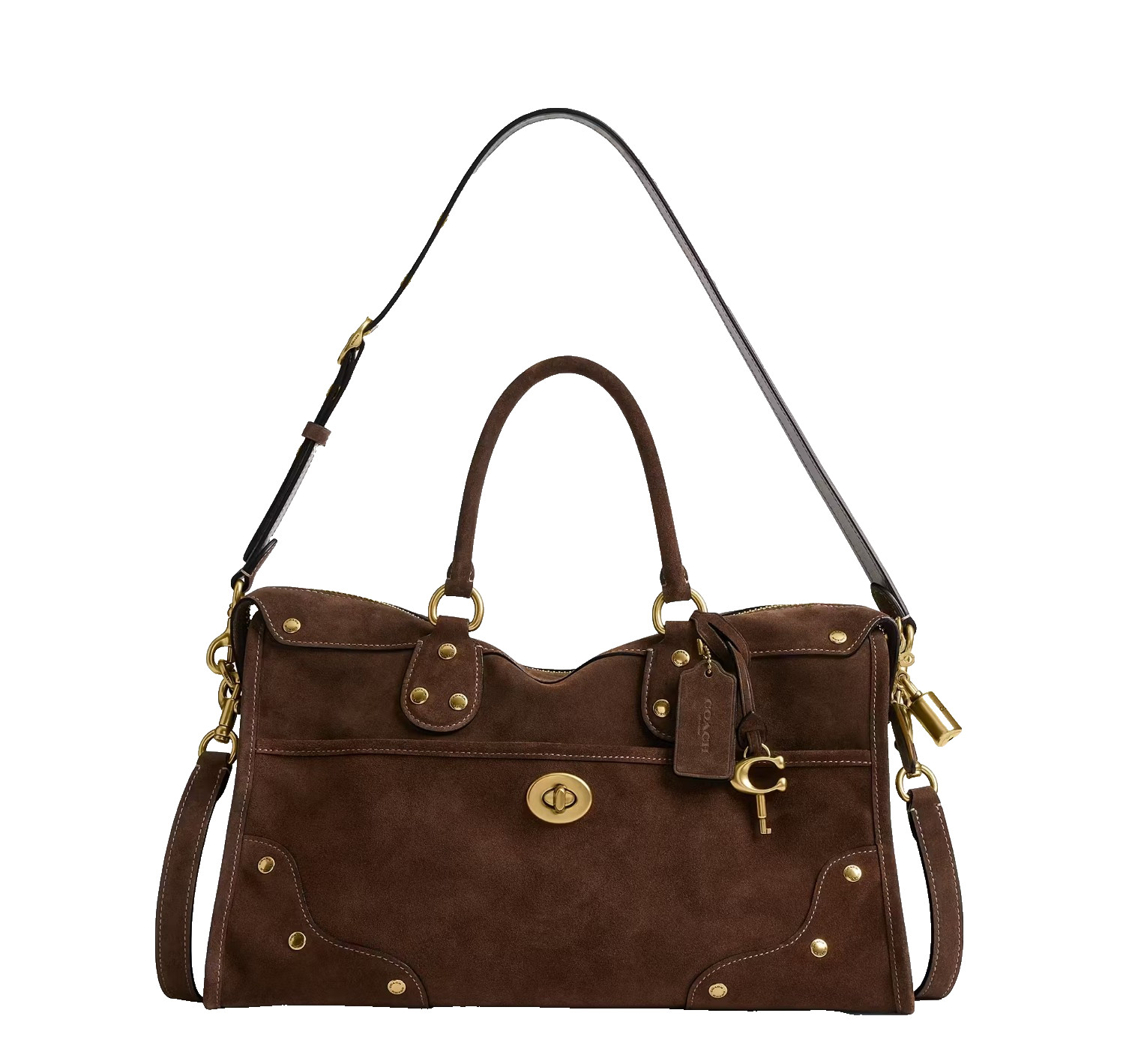 COACH Rhyder Satchel 38 CFN68 Suede Leather 3way Shoulder Bag Dark Chocolate