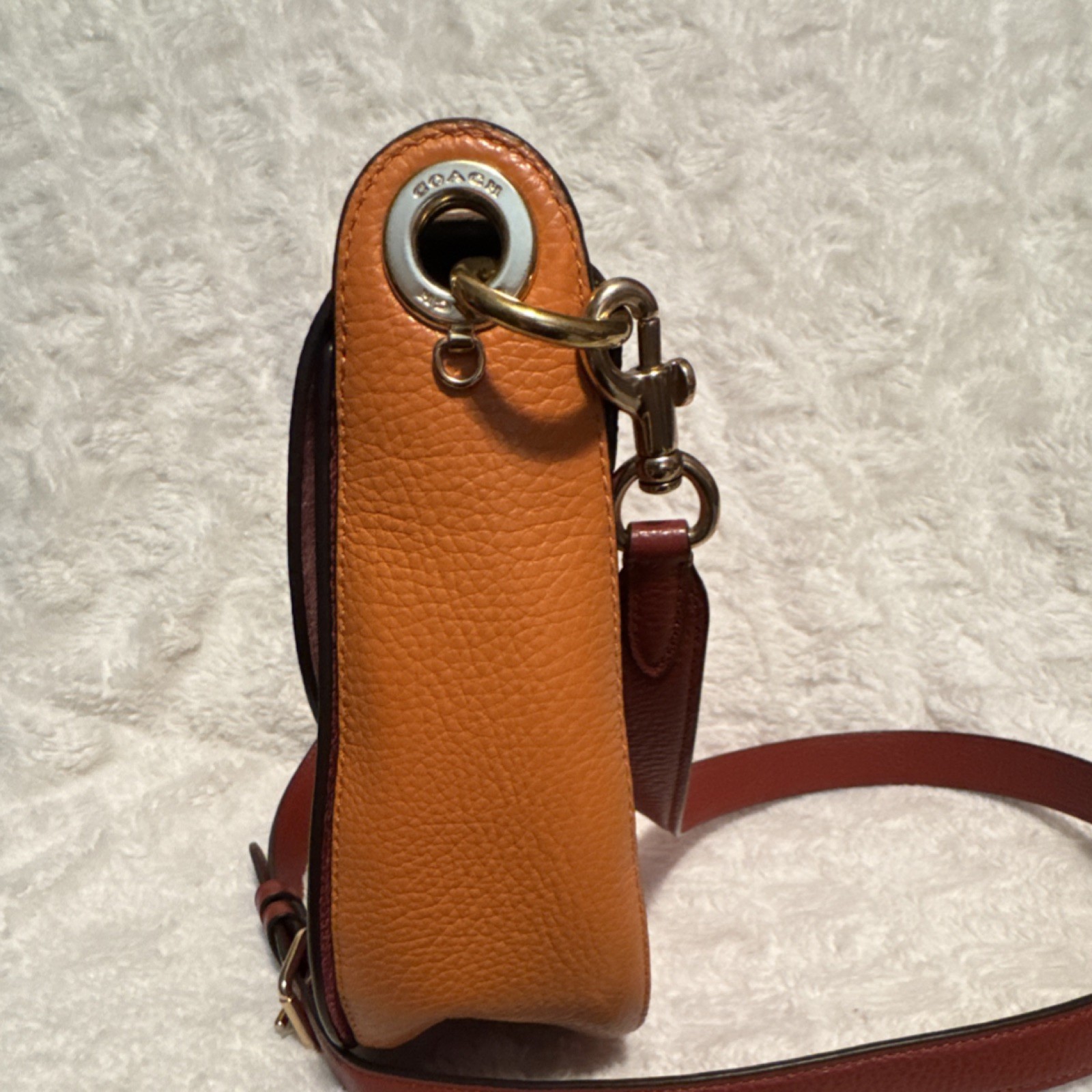 Coach Colorblock Pebbled Shoulder Bag Buckle Accent Zipper Gold Hardware Women