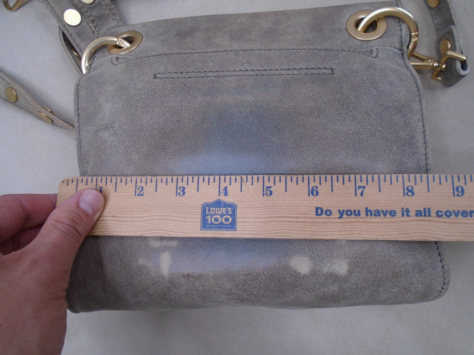 Hammitt Los Angeles Gray Studded Crossbody Bag, Zip Closure, Gold Hardware
