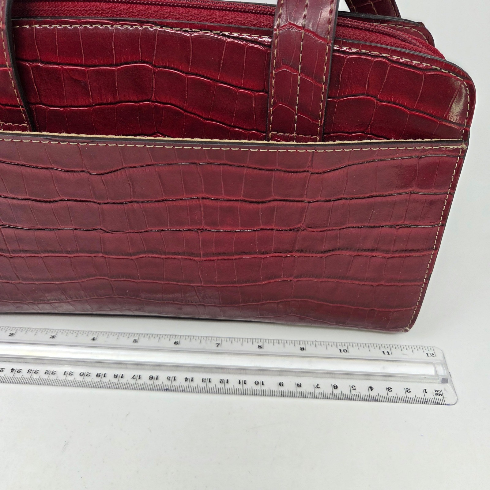 Crazy Horse Liz Claiborne Burgundy Croc Embossed Triple Compartment Shoulder Bag