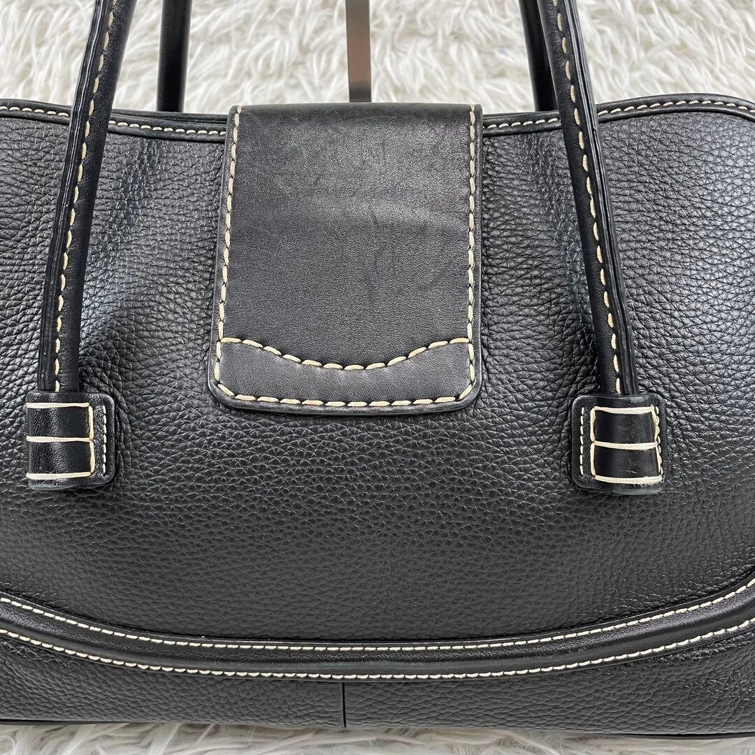 Tods D Bag Black Leather Shoulder Bag Pebbled Tote Handbag Italy Silver Hardware