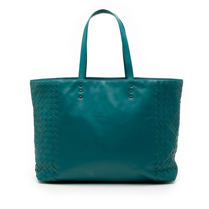 Bottega Veneta Intrecciato Leather Tote Bag Blue Women’s 13.6in x 10.2in x 3.9in
