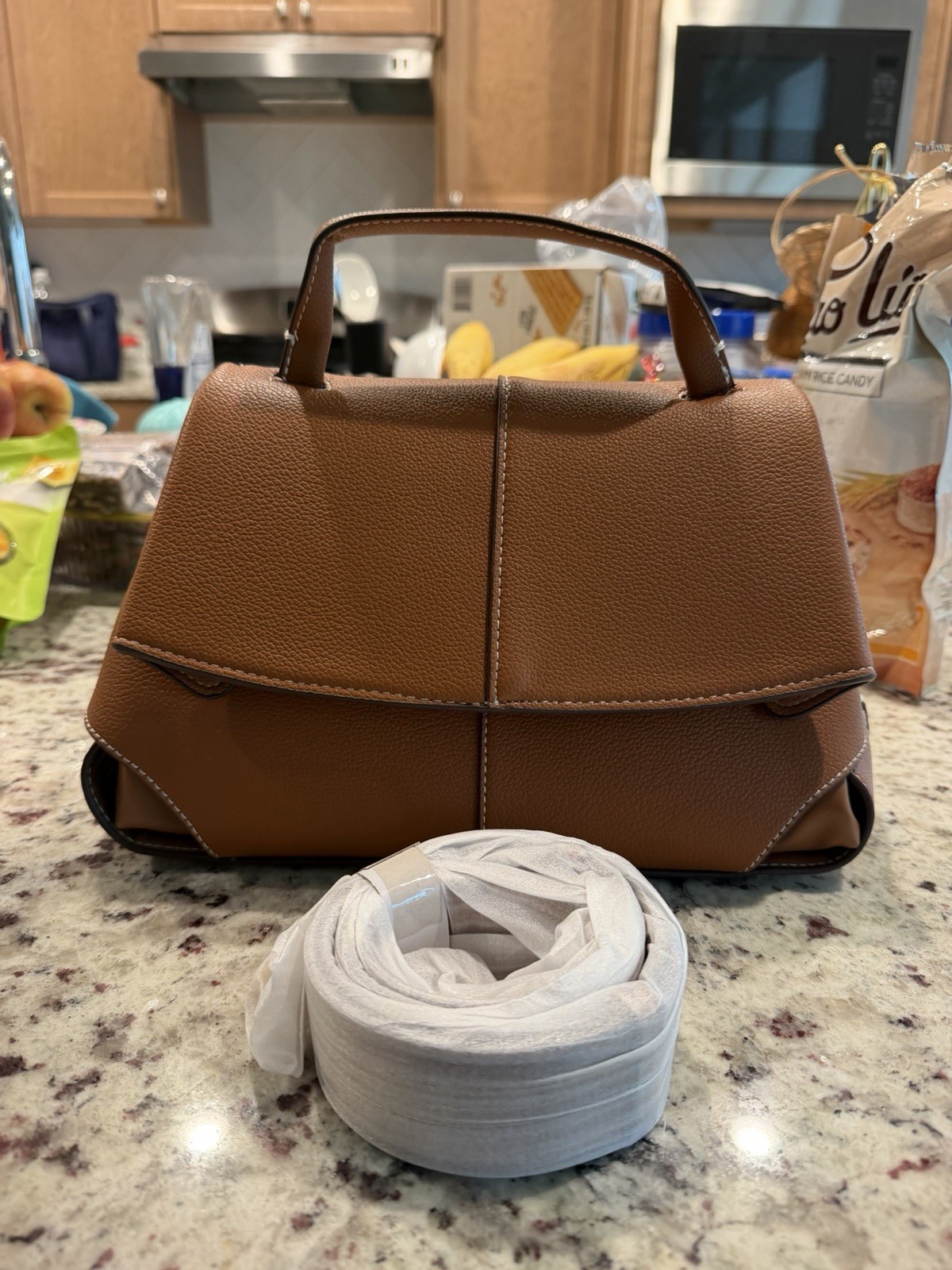 Polène Mokki Mini Caramel Leather Shoulder Crossbody Bag Brown