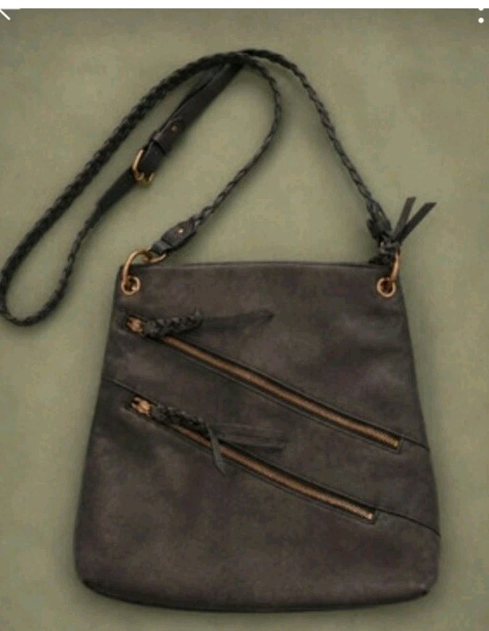 Apt. 9 Charcoal Gray Crossbody Purse Braided Strap Multi Pockets