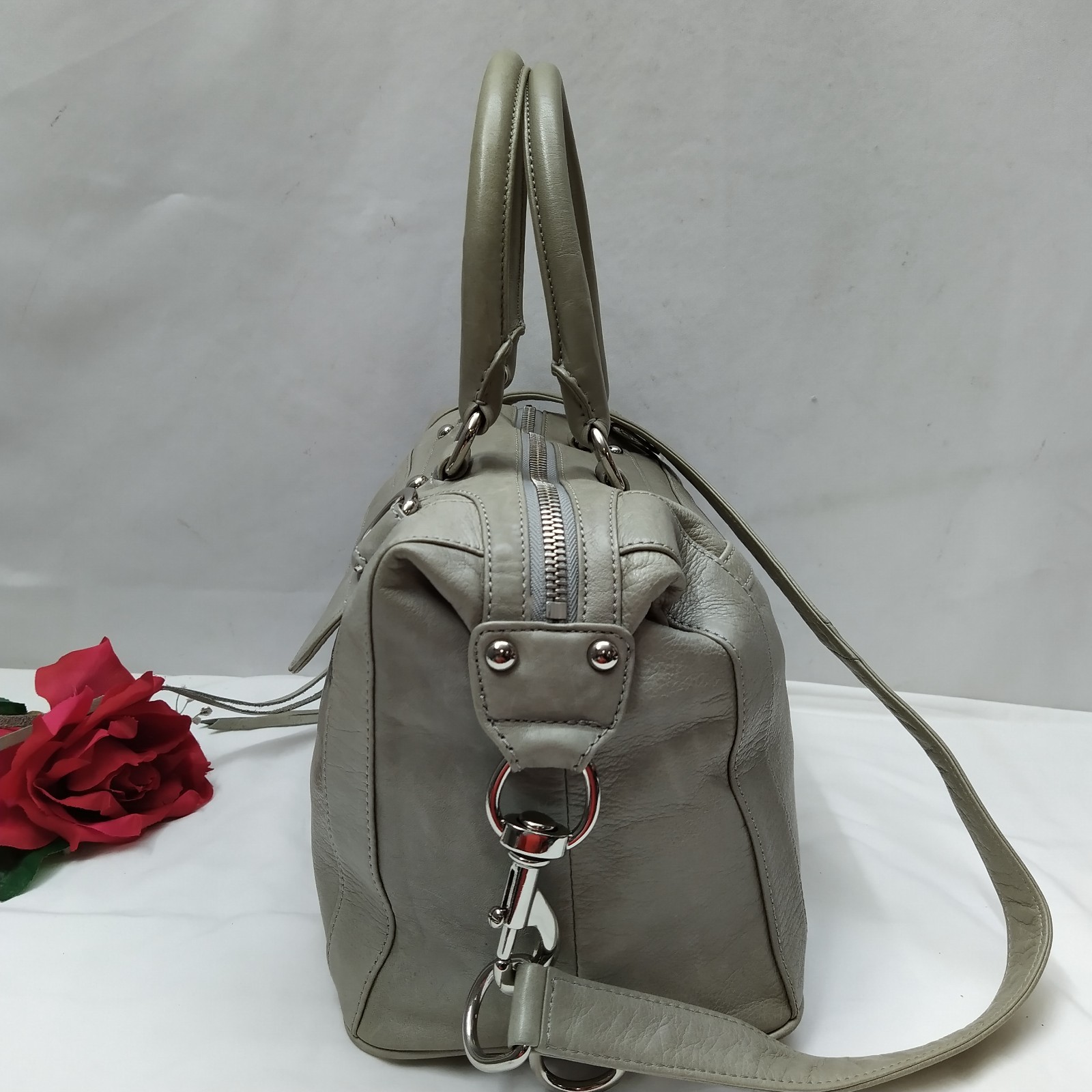 Rebecca Minkoff Gray Leather Double Handles Zipper Closure Satchel Bag