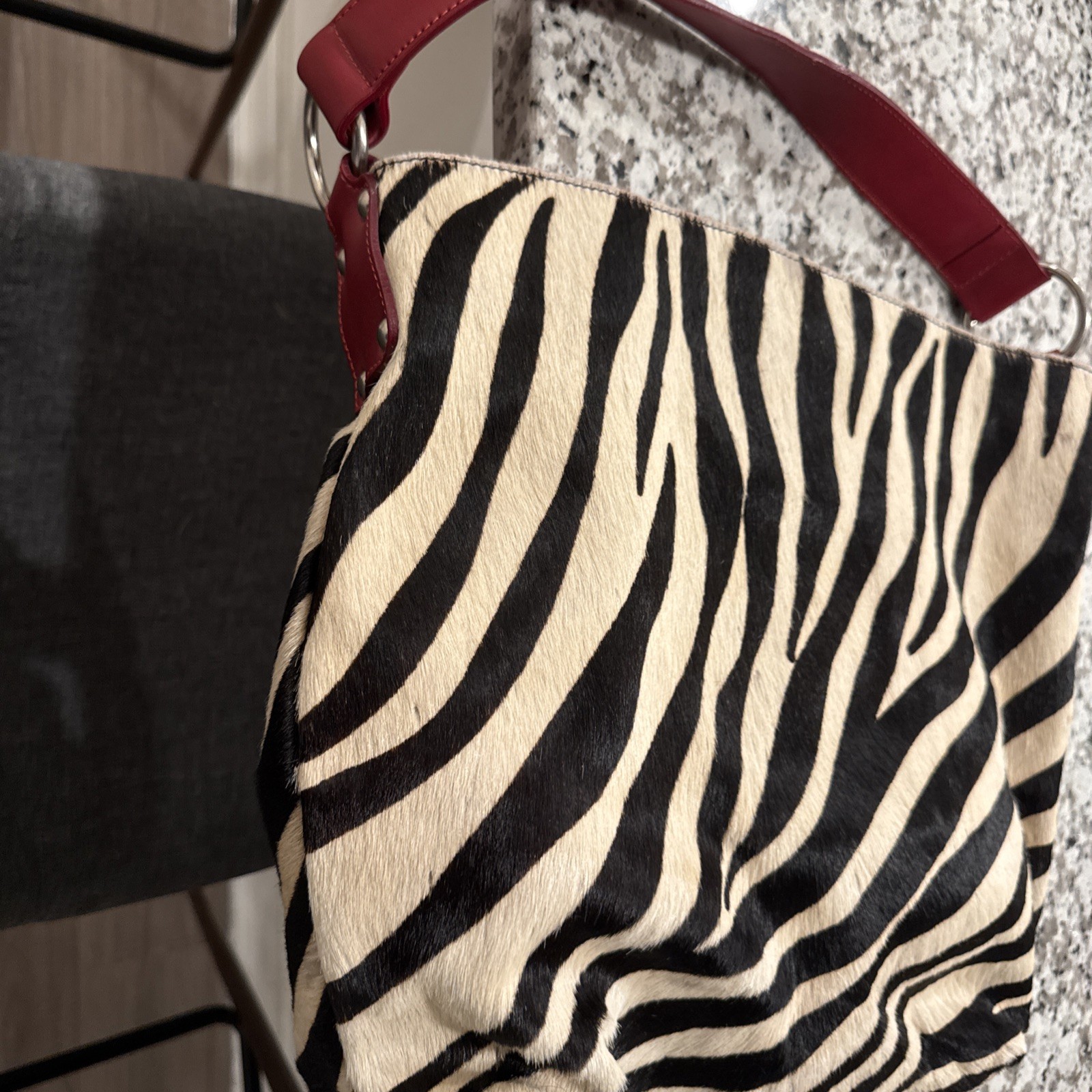Maurizio Tauiti Zebra Print Fur Shoulder Bag Genuine Leather Italy Purse