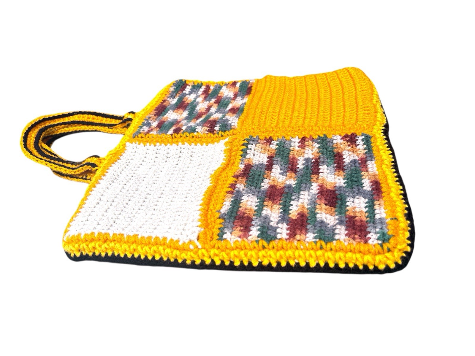 Artisan-made Multi color mustard Crochet Tote Bag Handbag Patchwork design