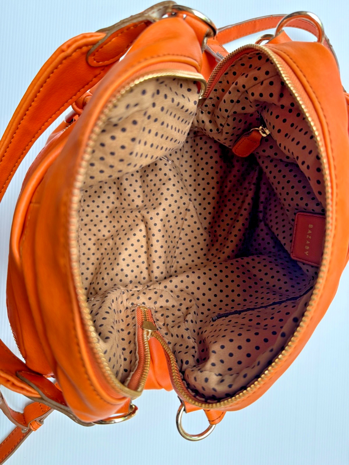 Authentic SAZABY Japan Orange Genuine Leather Handbag Shoulder Bag Multi Pocket