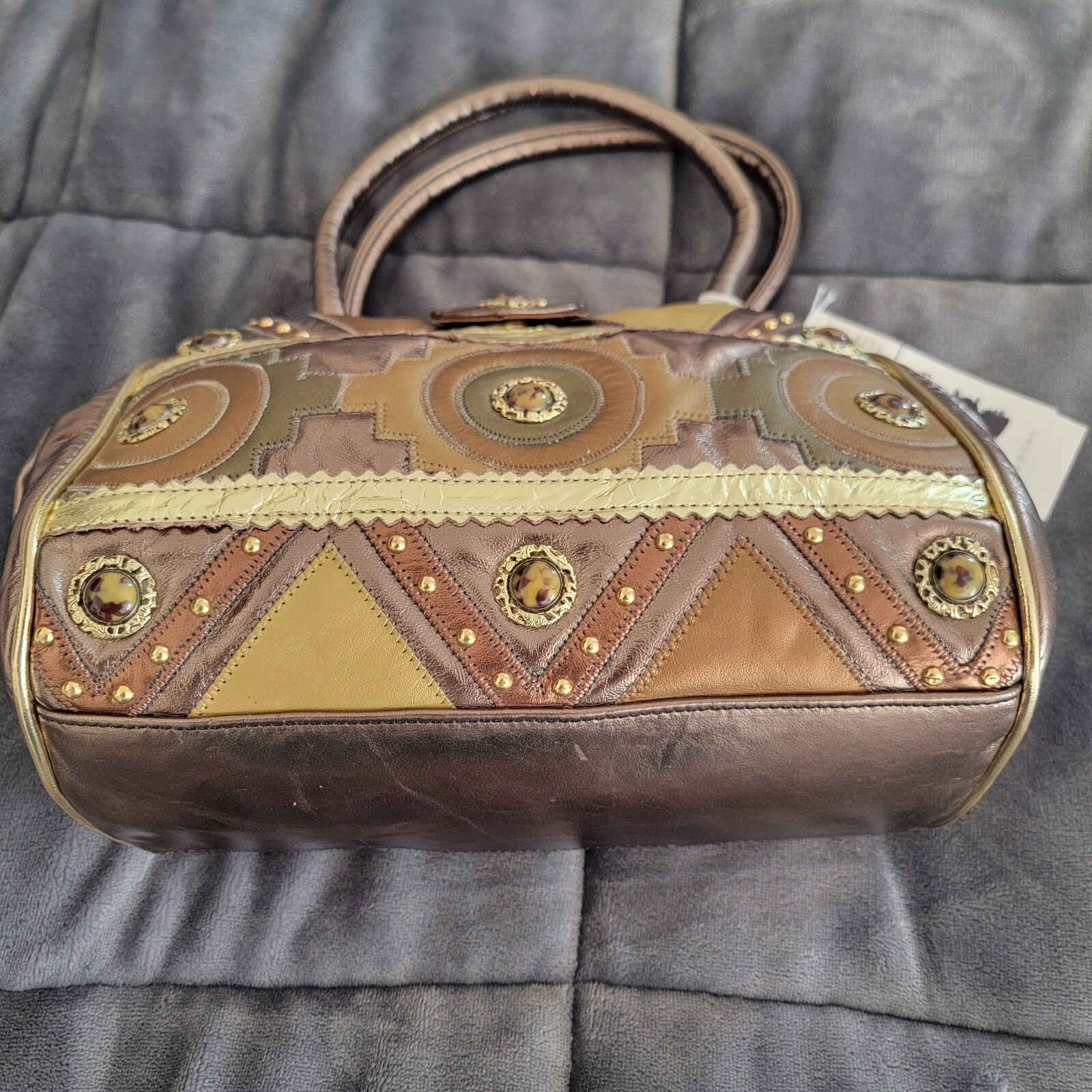 Vintage Genuine Leather Hand Bag Purse – Andre Nicole – Gold And Brown – USA