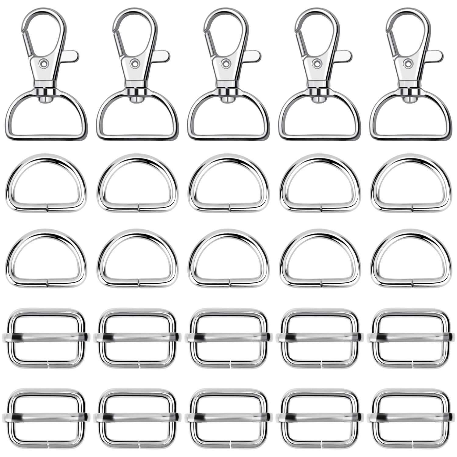 PAXCOO Purse Hardware, 50pcs Swivel Hook with D Rings for 3/4 Inch, Silver